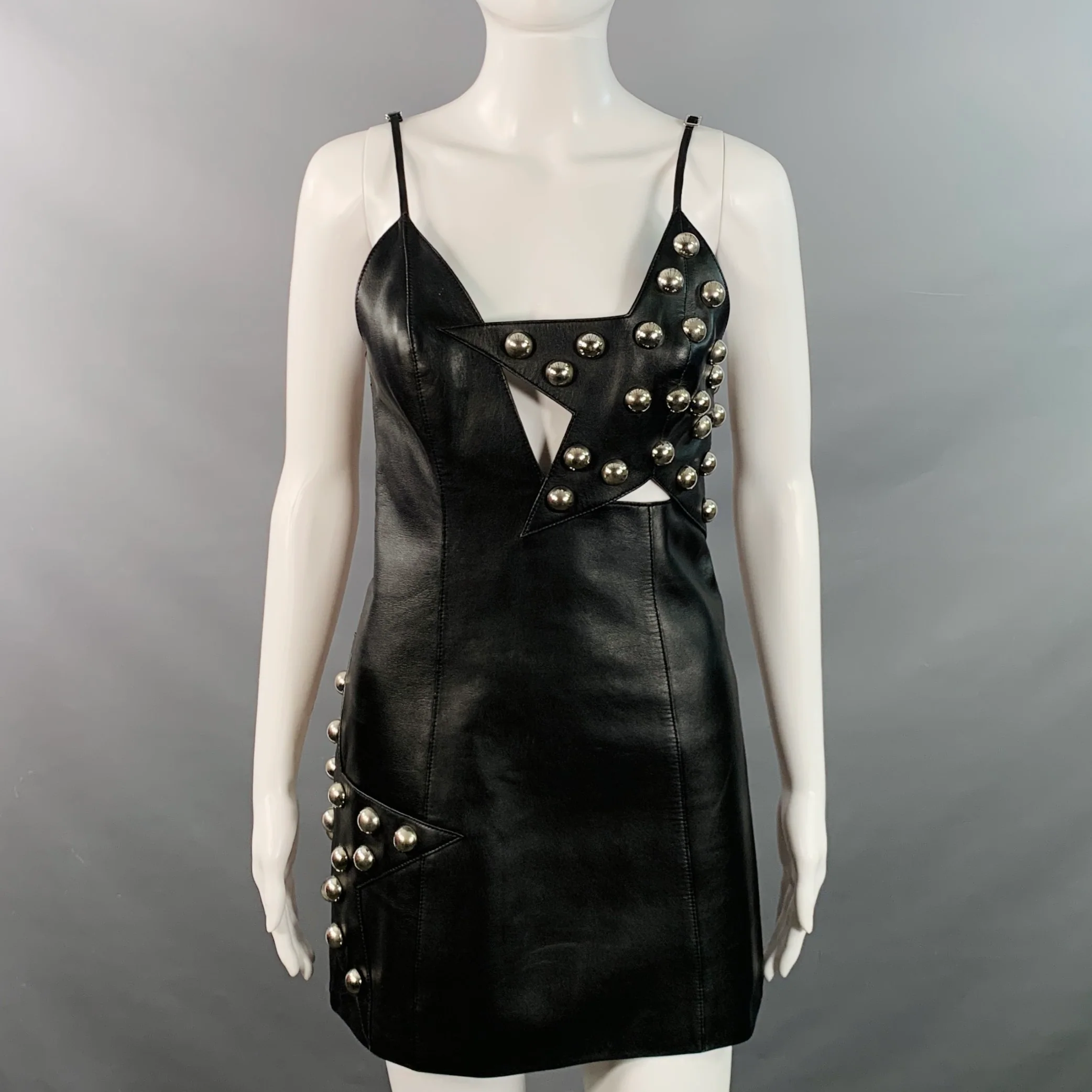AREA Size S Black Silver Studded Bobble Stars Mini Dress