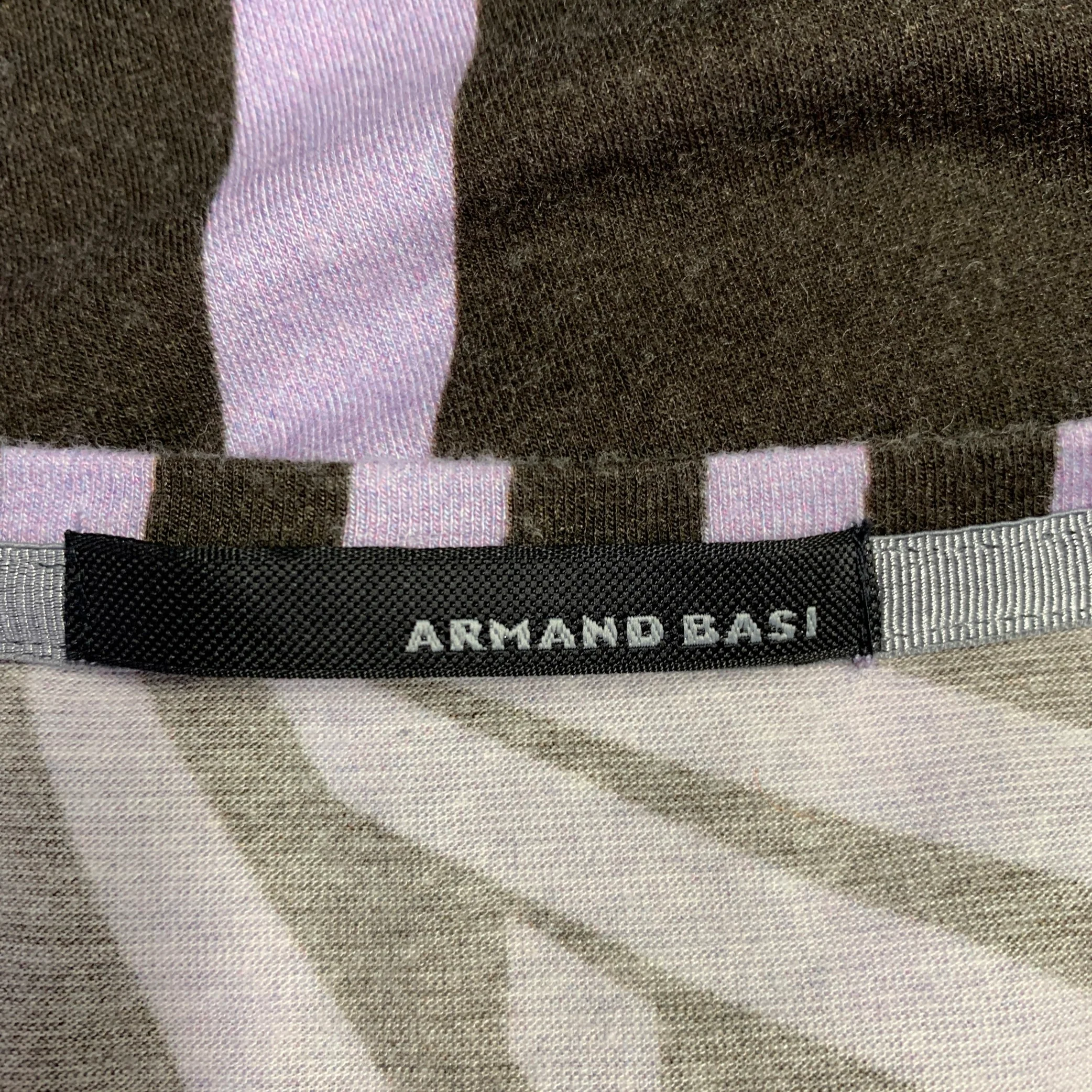 ARMAND BASI Size L Brown Purple Stripe Tencel Blend Short Sleeve T-shirt - Image 4
