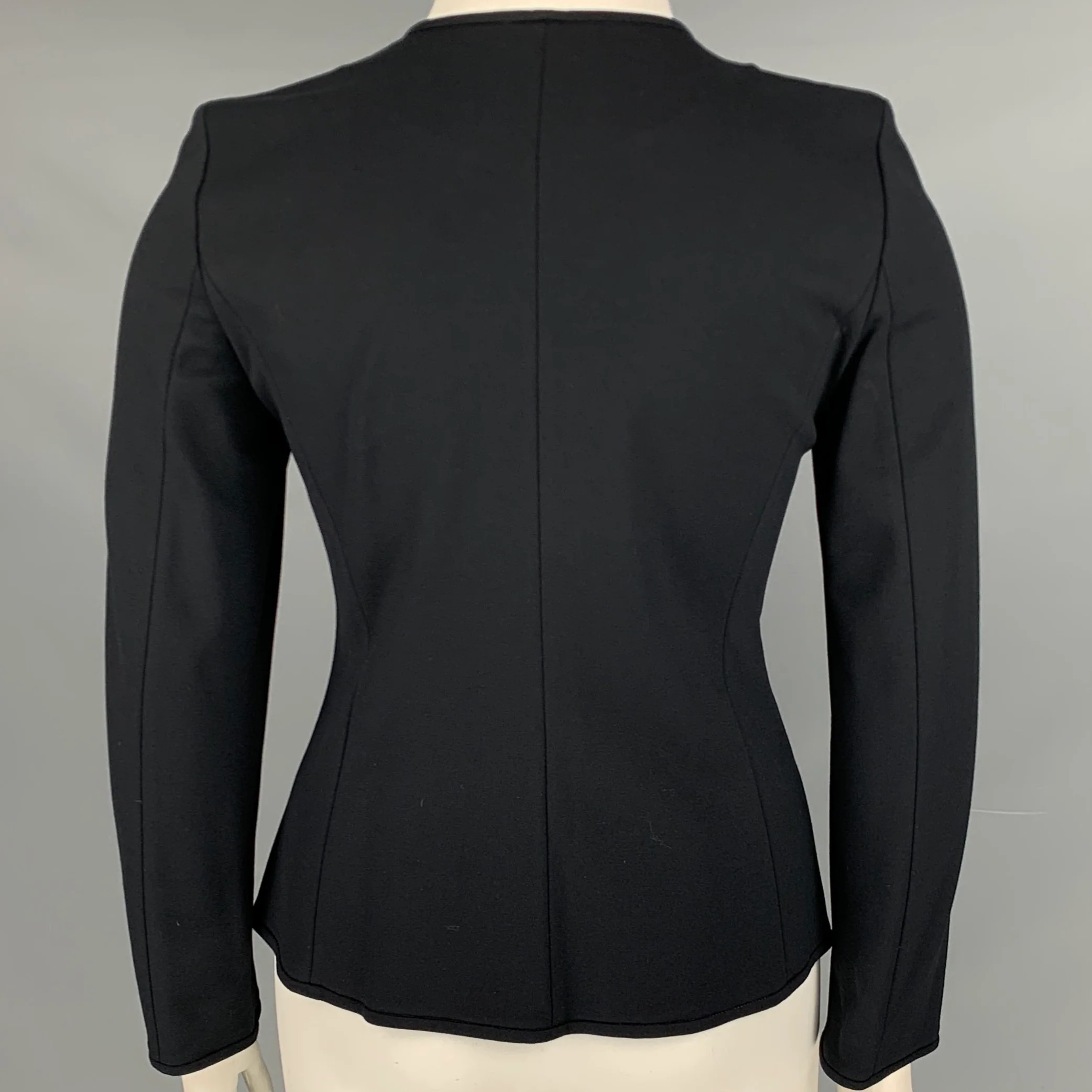 ARMANI COLLEZIONI Size 12 Black Collarless Lines Zip Up Jacket - Image 4