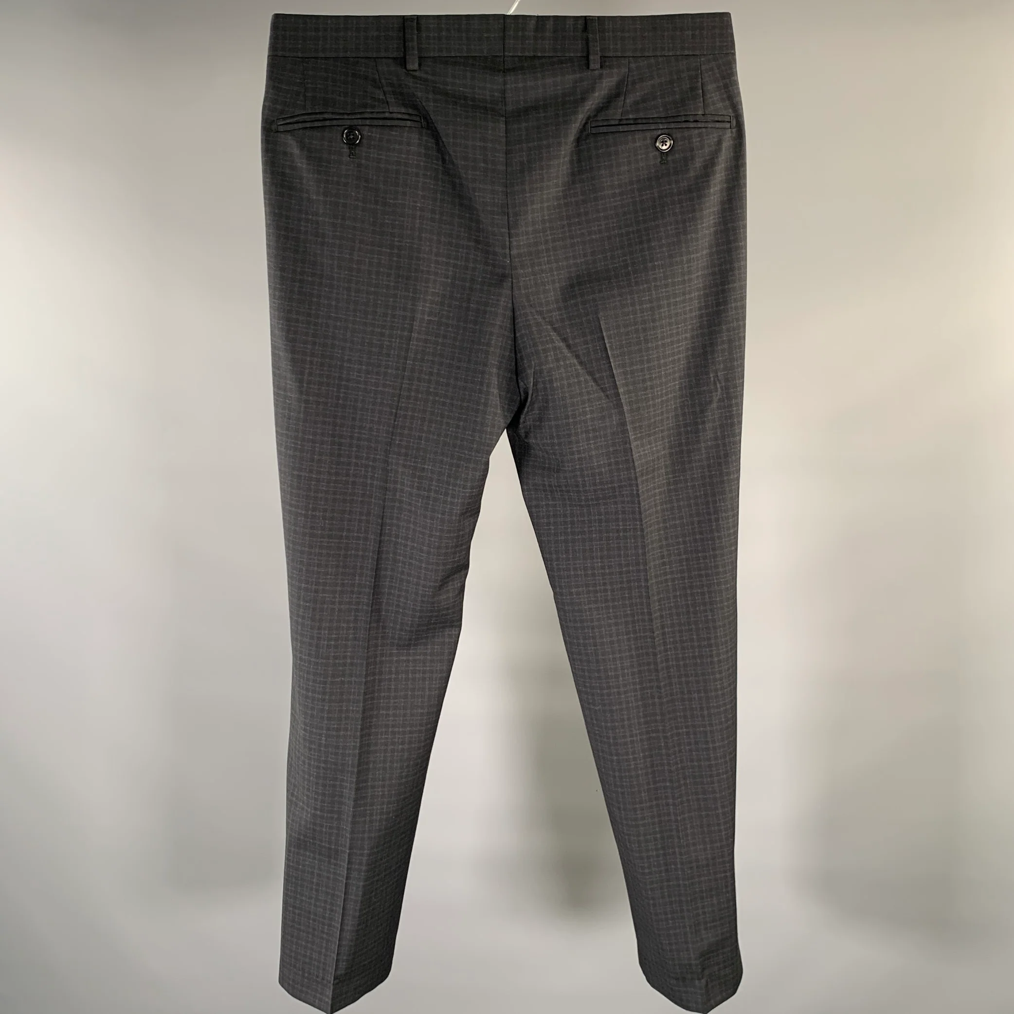 ARMANI COLLEZIONI Size 32 Black Charcoal Plaid Wool Flat Front Dress Pants - Image 3