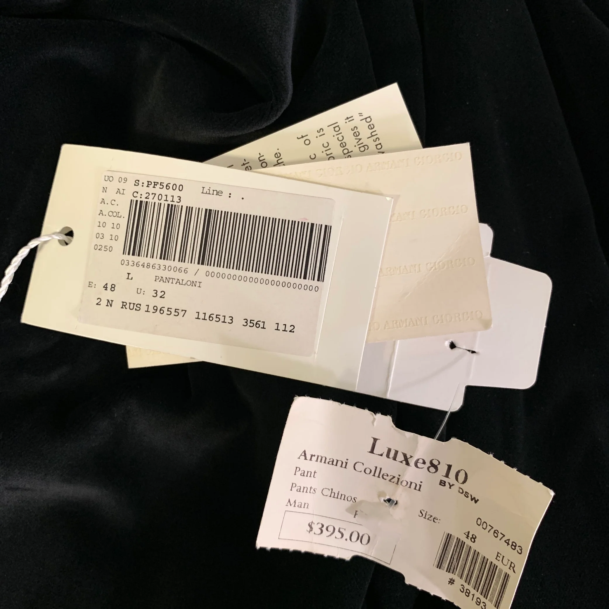 ARMANI COLLEZIONI Size 32 Black Velvet Cotton Blend Straight Leg Dress Pants - Image 5