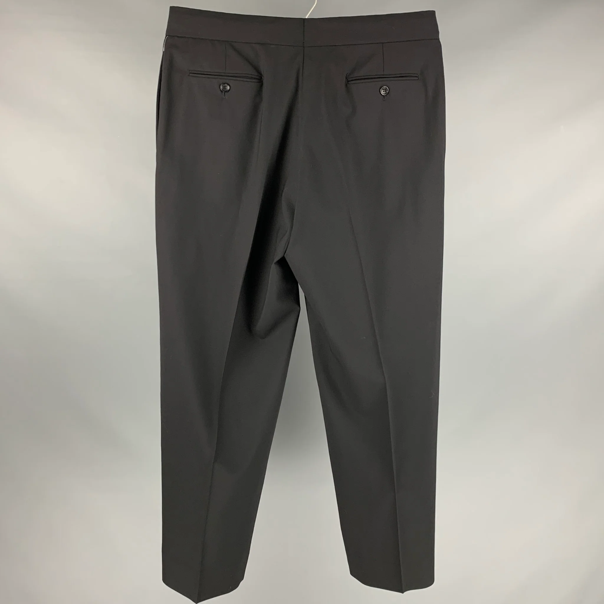 ARMANI COLLEZIONI Size 34 Black Solid Wool Blend Tuxedo Dress Pants - Image 2