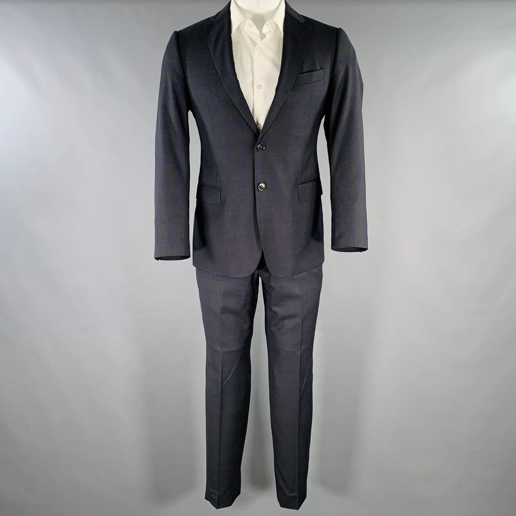 ARMANI COLLEZIONI Size 38 Navy Charcoal Grey Checkered Suit - Image 2