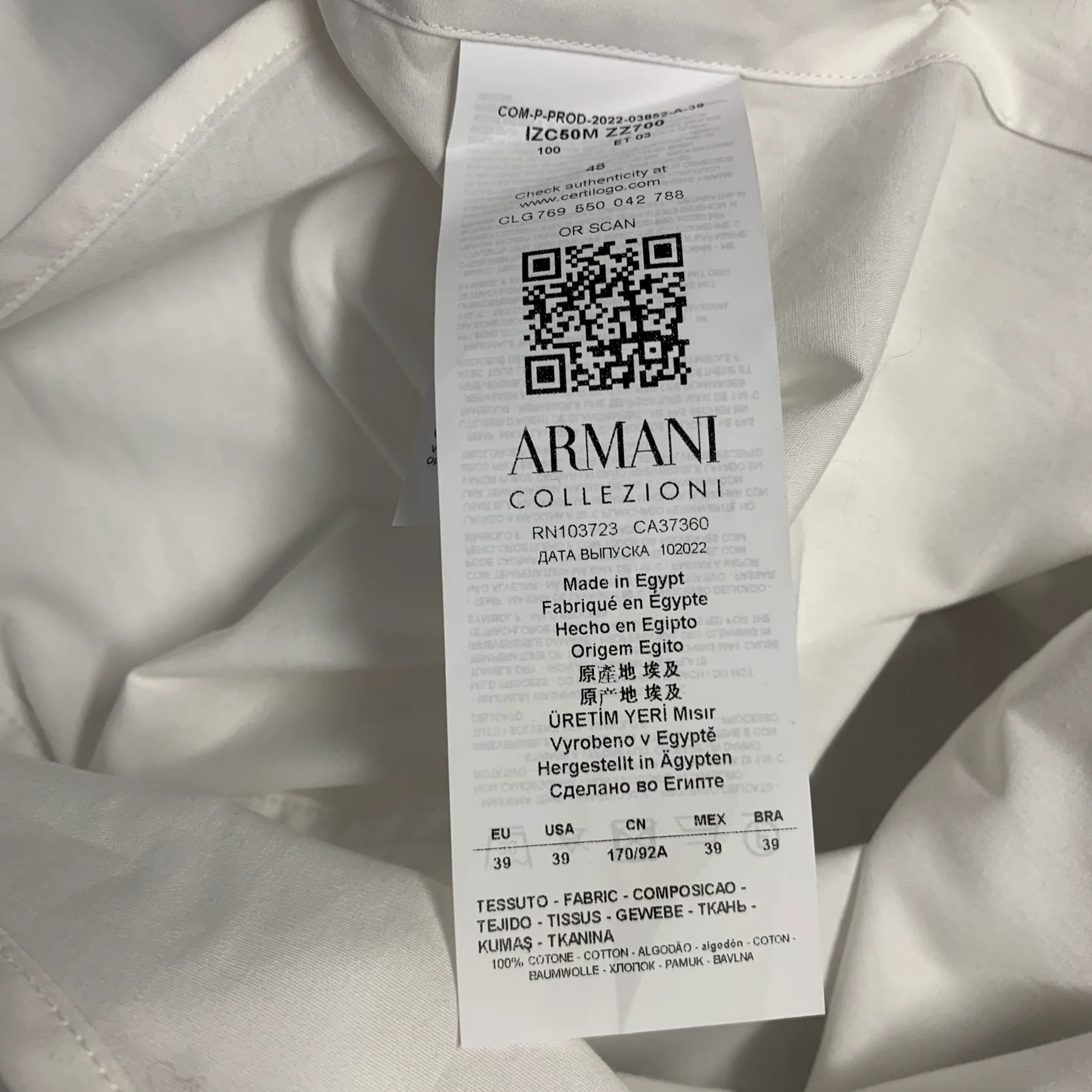 ARMANI COLLEZIONI Size 39 White Cotton Button Up Long Sleeve Shirt - Image 5
