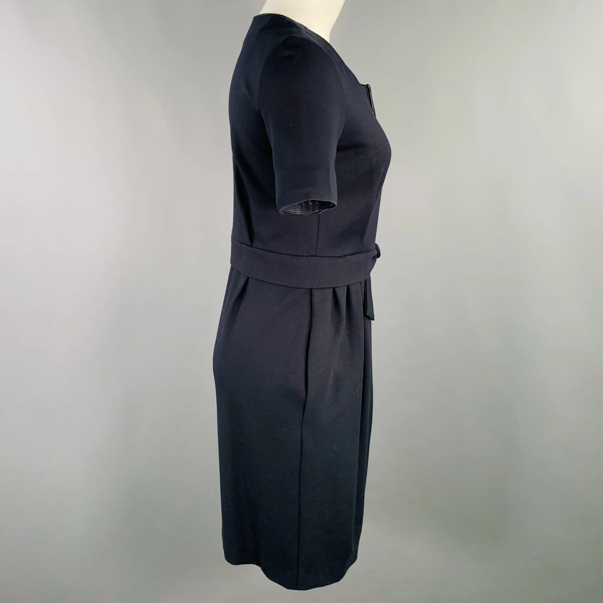 ARMANI COLLEZIONI Size 4 Navy Viscose Blend Pleated Zip Up Dress - Image 3