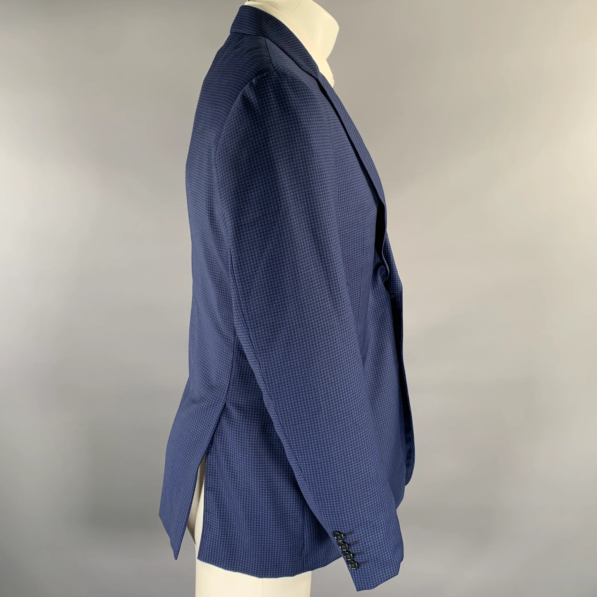 ARMANI COLLEZIONI Size 40 Blue Black Houndstooth Wool Sport Coat - Image 3