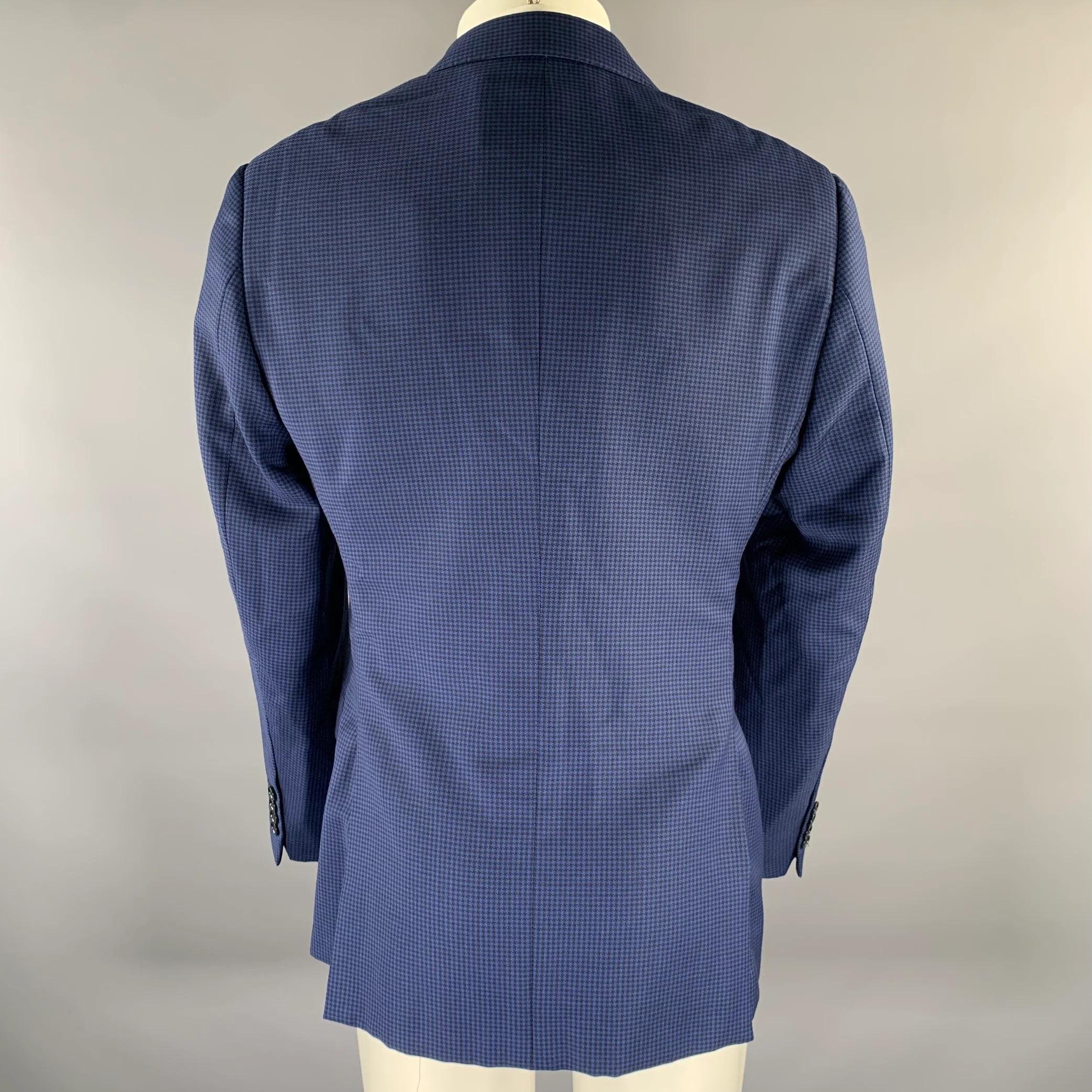 ARMANI COLLEZIONI Size 40 Blue Black Houndstooth Wool Sport Coat - Image 4