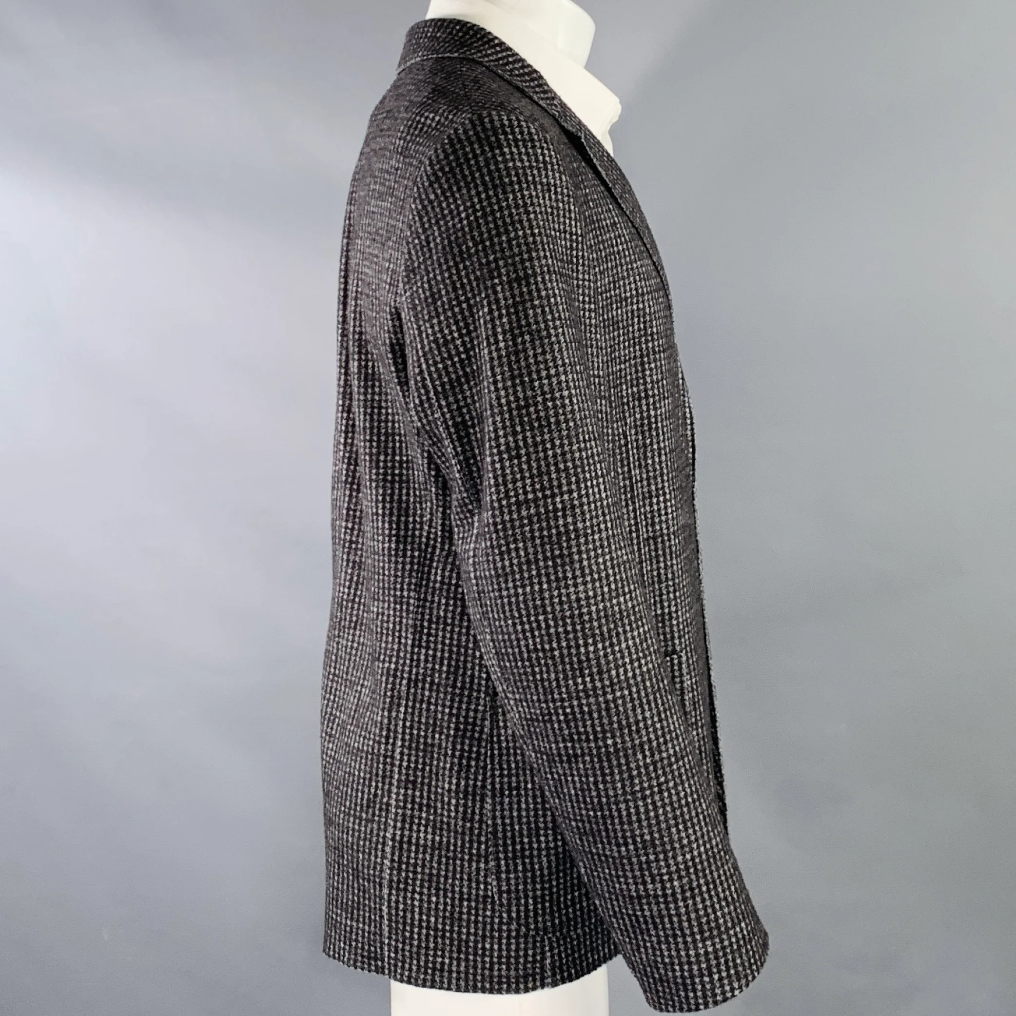 ARMANI COLLEZIONI Size 40 Grey Charcoal Checkered Wool Blend Sport Coat - Image 3