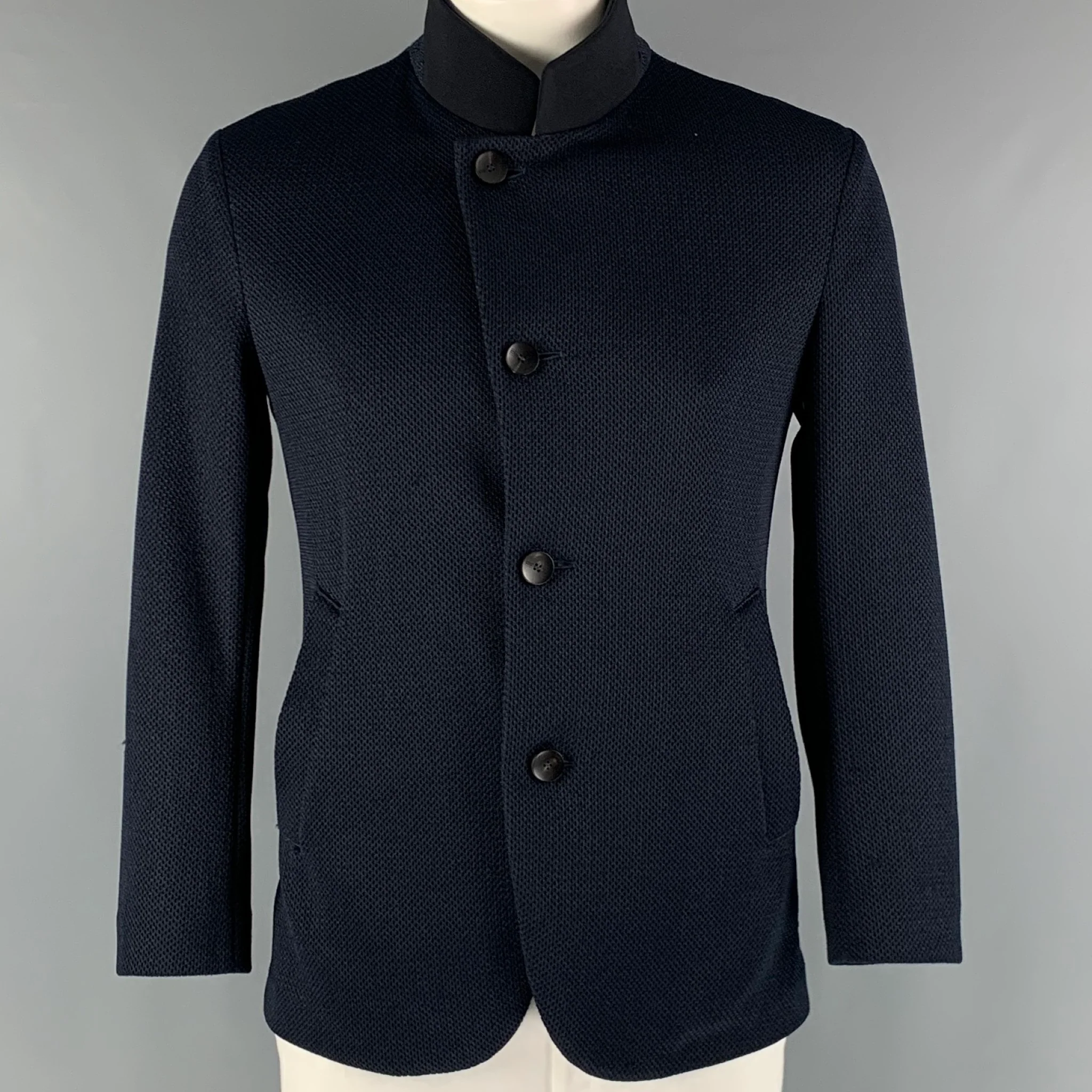 ARMANI COLLEZIONI Size 42 Navy Black Textured Jacket