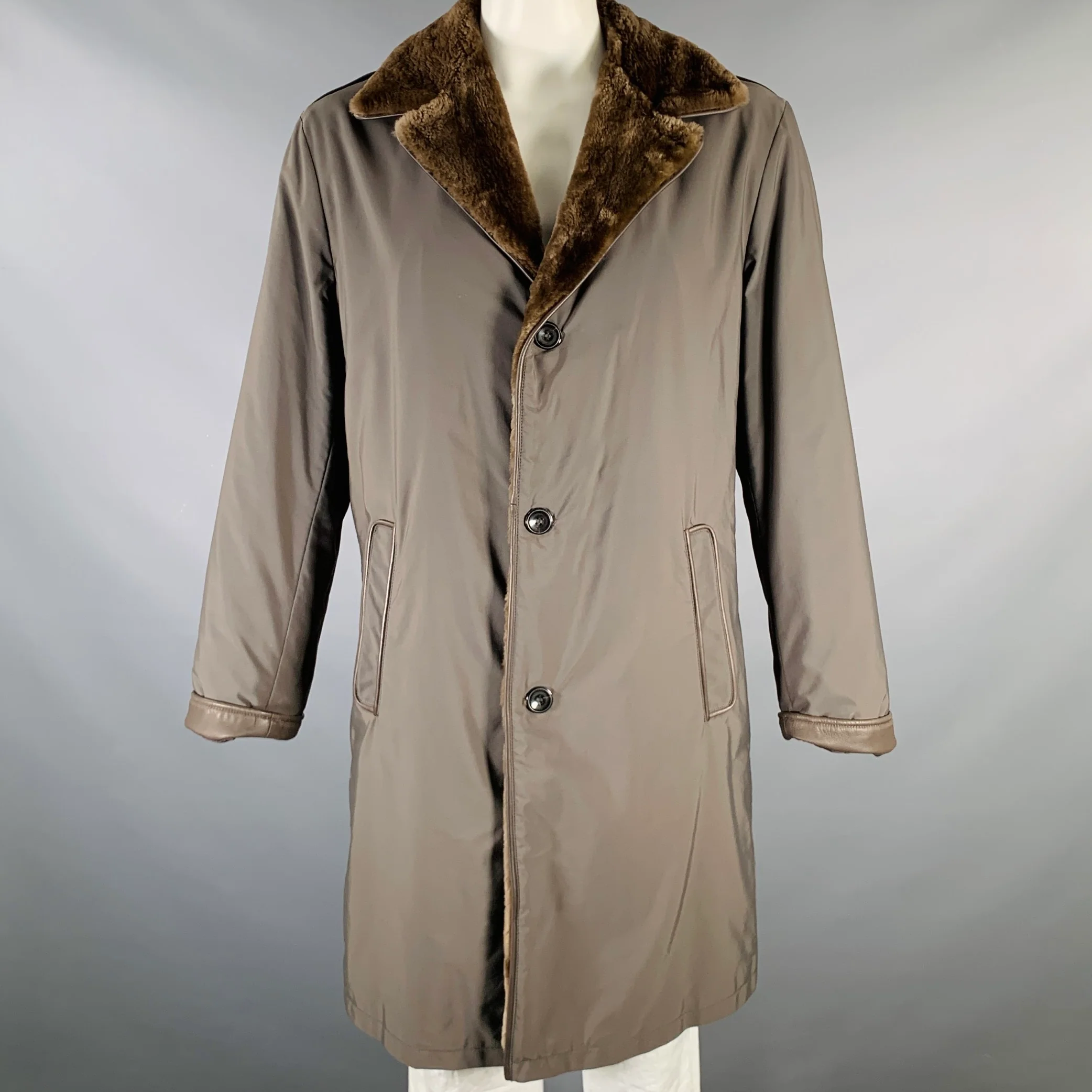 ARMANI COLLEZIONI Size 44 Grey Polyamide Cotton Coat