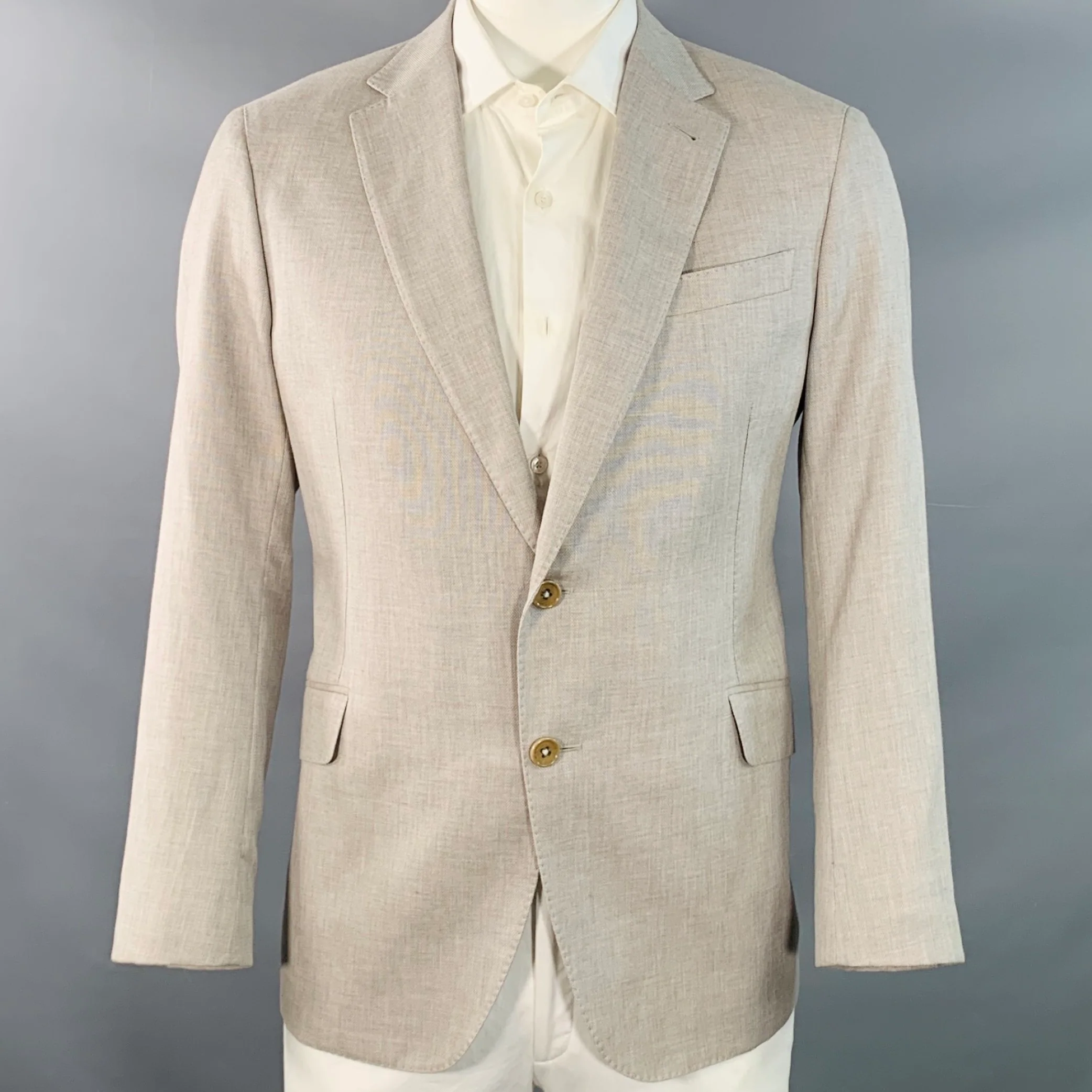 ARMANI COLLEZIONI Size 44 Regular Grey Beige Woven Notch Lapel Sport Coat