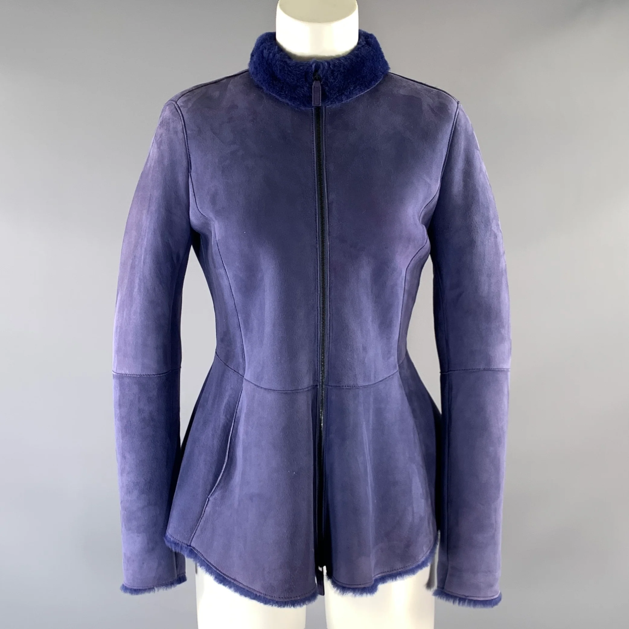 ARMANI COLLEZIONI Size 6 Purple Lavender Shearling UMGO3P UMPO2 Sheepskin Coat