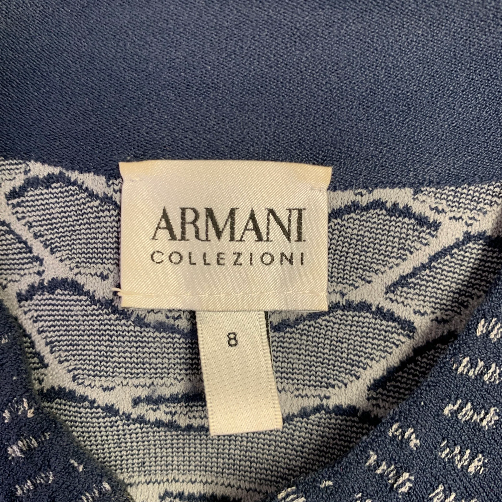 ARMANI COLLEZIONI Size 8 Blue Viscose Blend Jacquard Jacket - Image 4