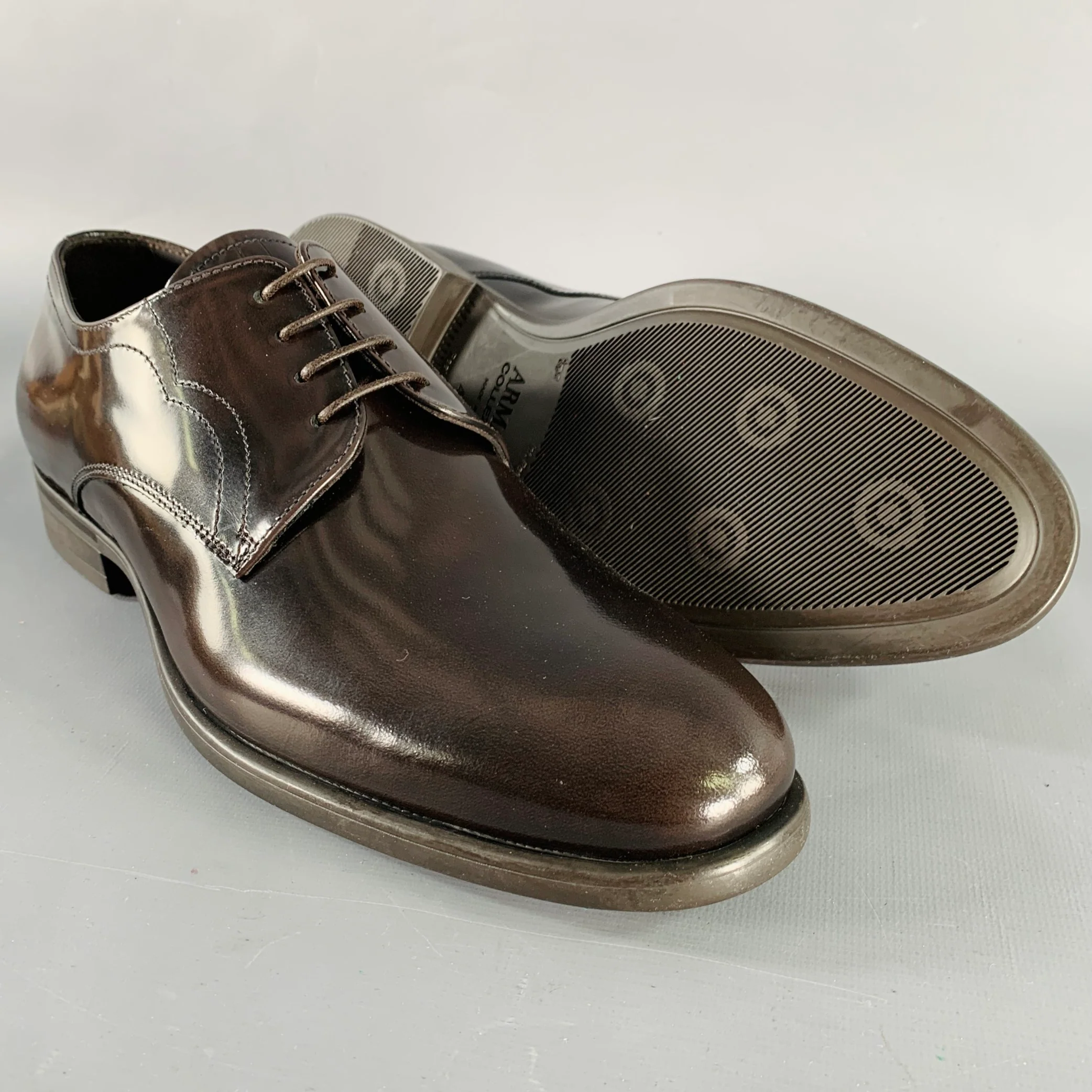 ARMANI COLLEZIONI Size 8 Brown Leather Derby Lace-Up Shoes - Image 5