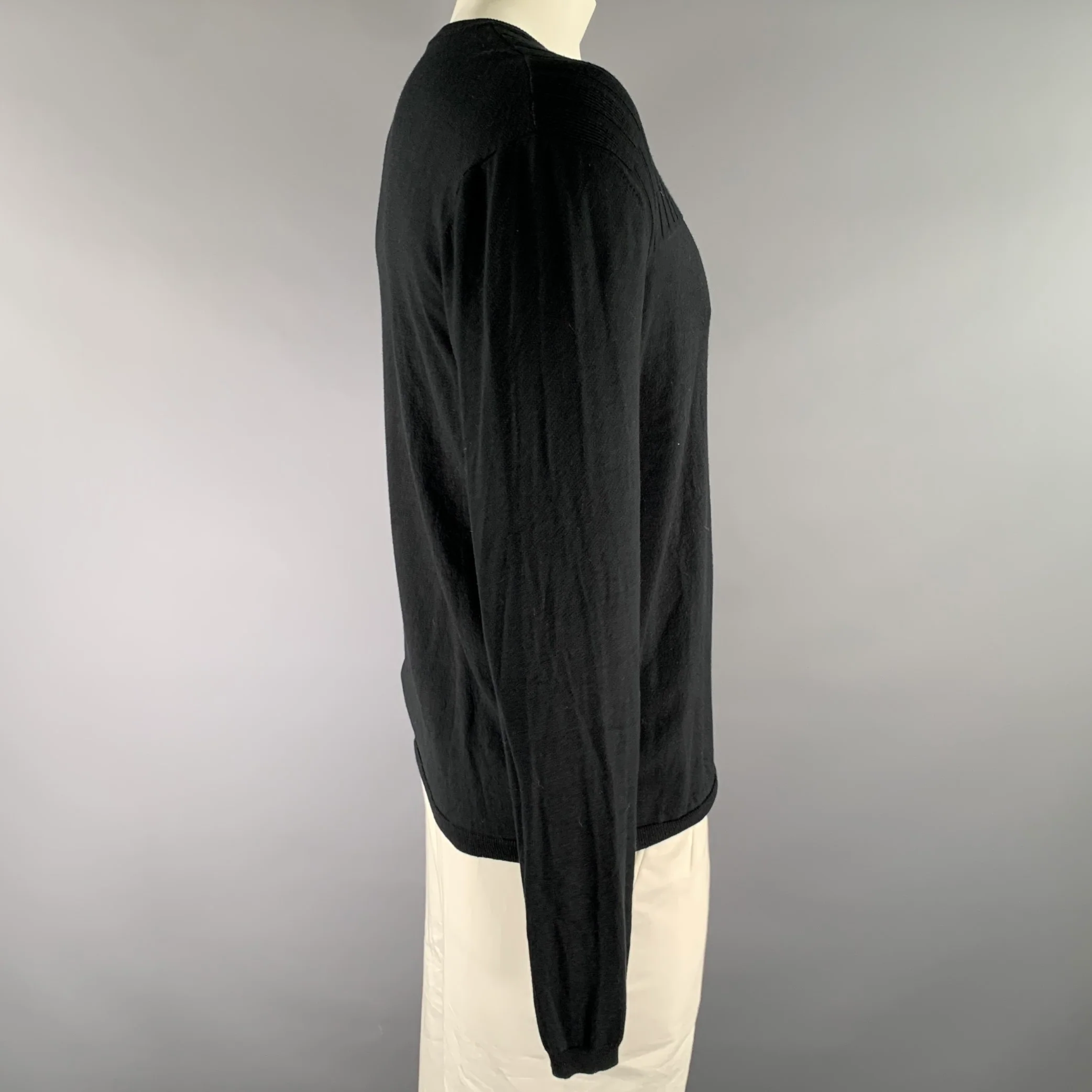 ARMANI COLLEZIONI Size L Black Knit Ribbed Pullover - Image 2