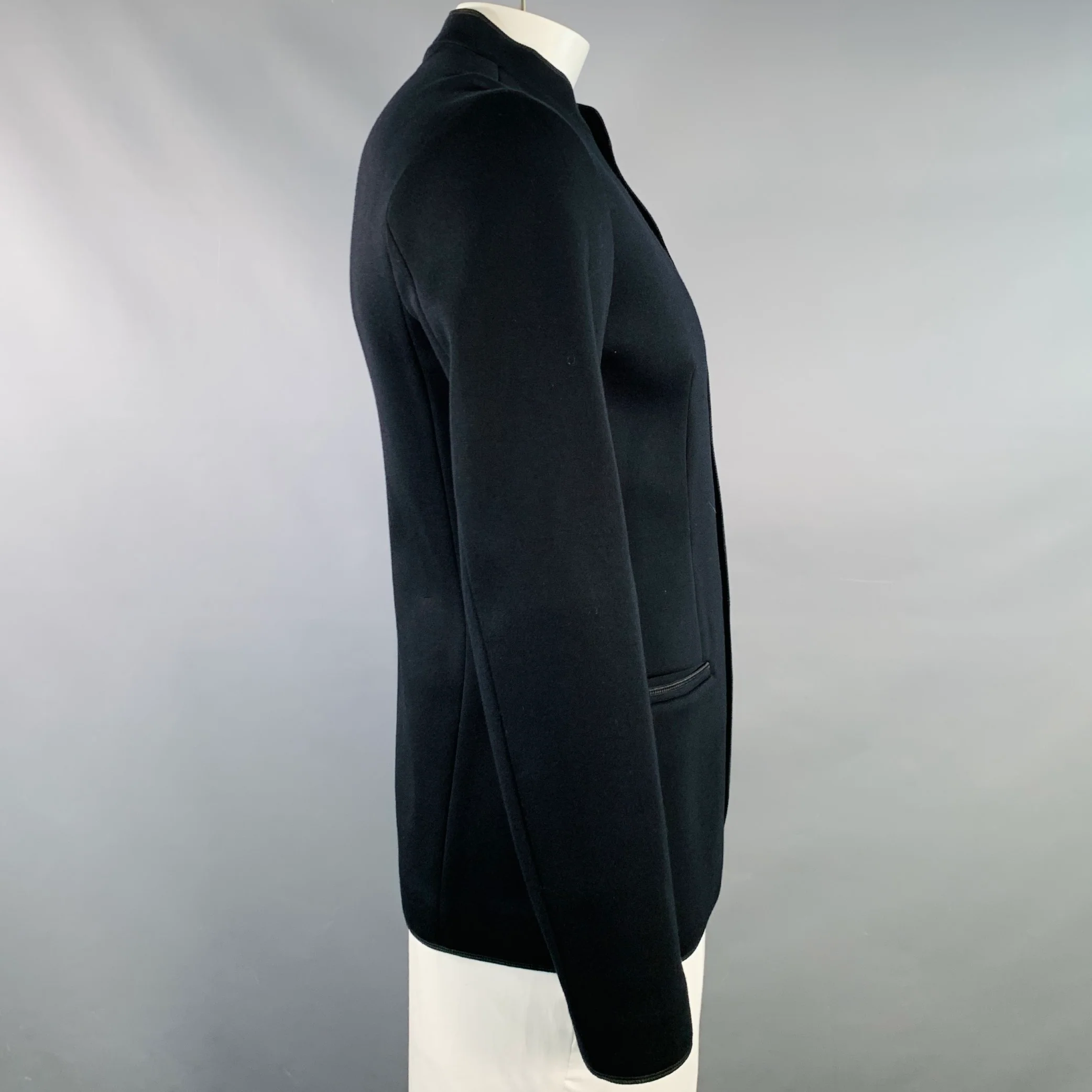 ARMANI COLLEZIONI Size L Black Viscose Nehru Collar Jacket - Image 3