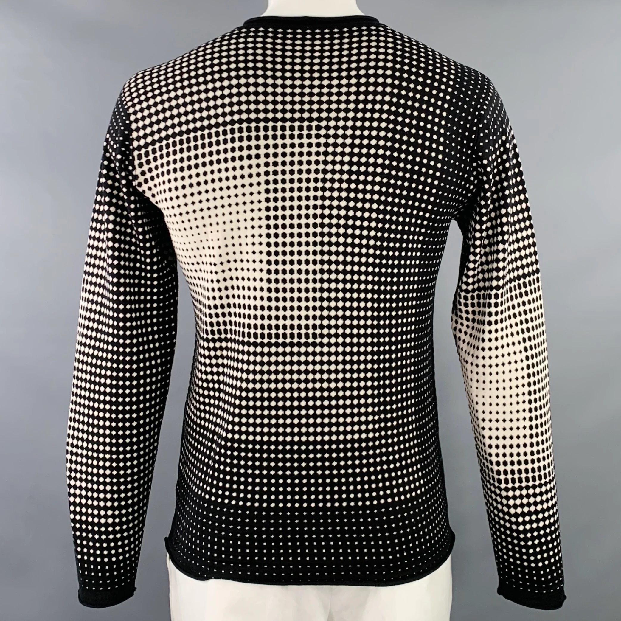 ARMANI COLLEZIONI Size L Black White Geometric Dots Silk Blend Crew Neck Pullover - Image 3