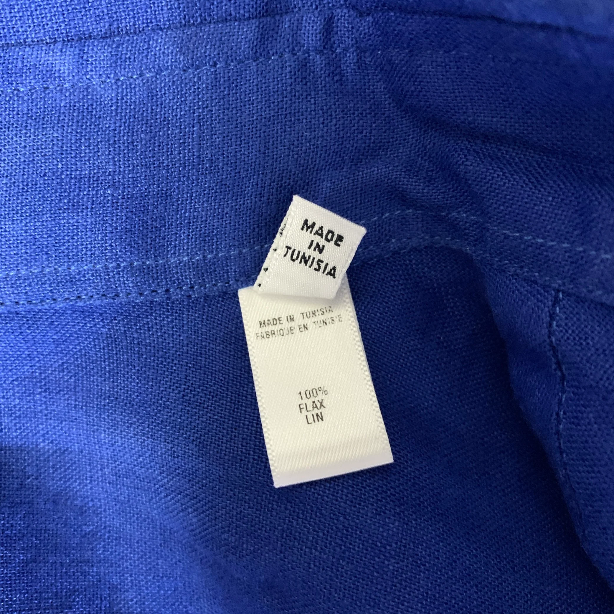ARMANI COLLEZIONI Size L Blue Cobalt Solid Linen Long Sleeve Shirt - Image 5