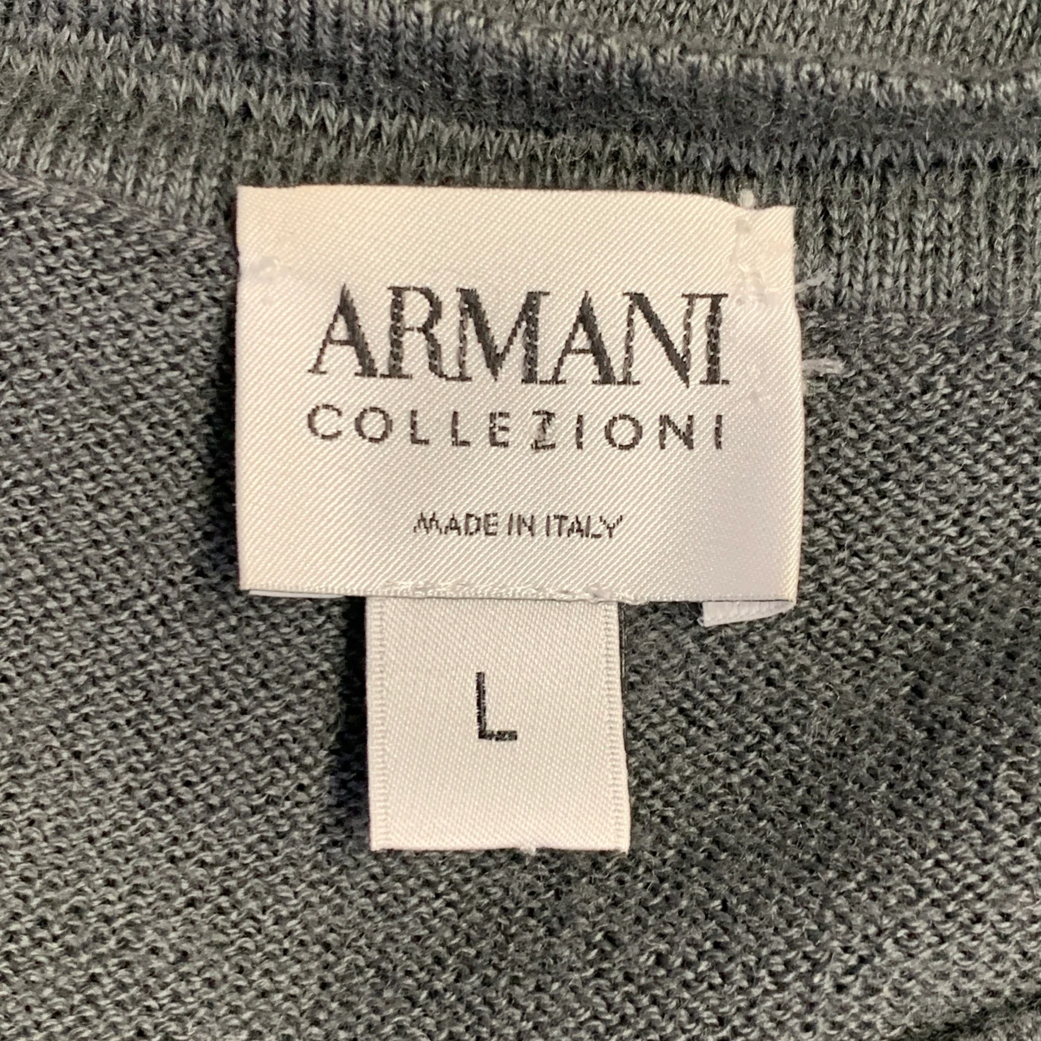 ARMANI COLLEZIONI Size L Grey Black Contrast Trim Virgin Wool Cotton V-Neck Pullover - Image 7