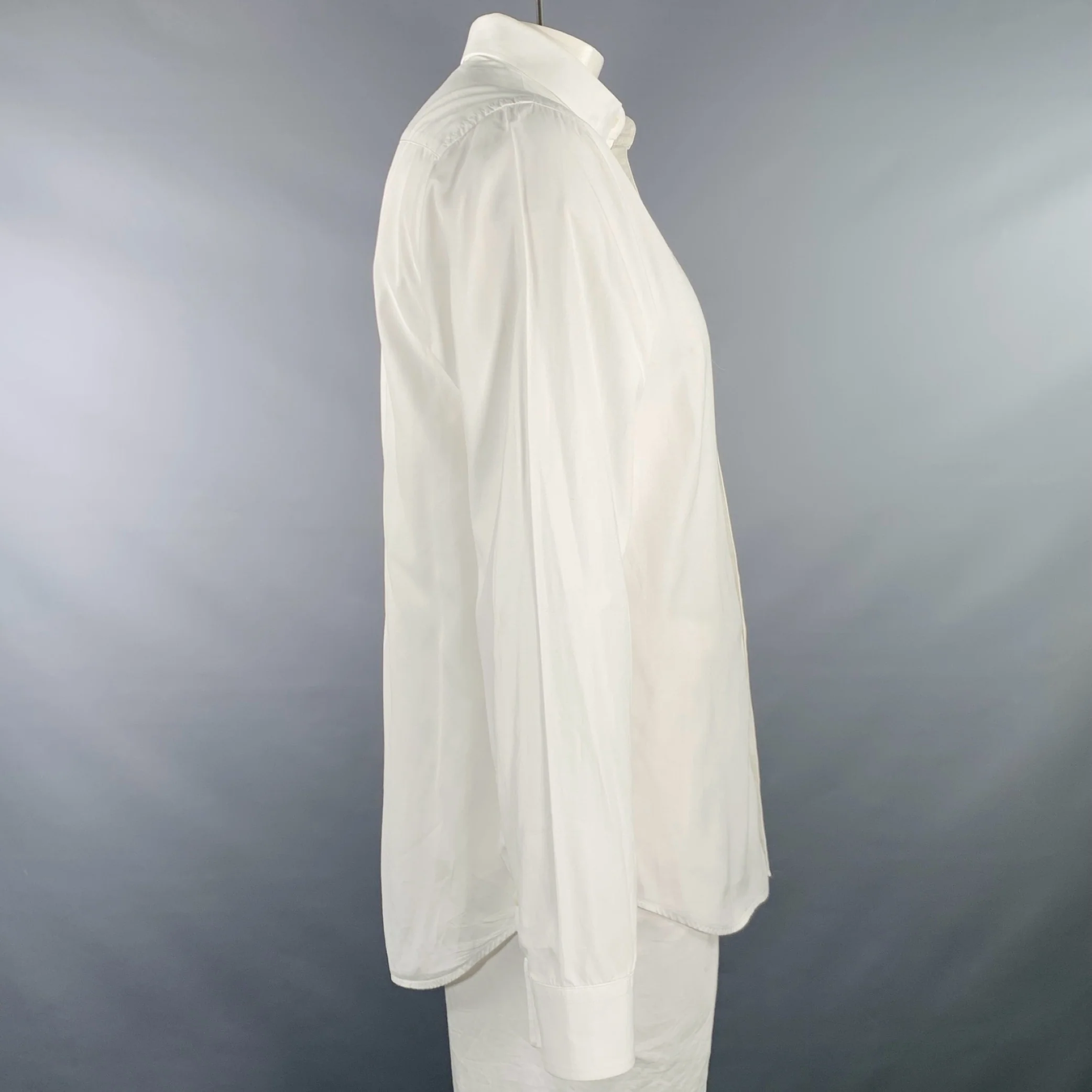 ARMANI COLLEZIONI Size L White Cotton French Cuff Long Sleeve Shirt - Image 3