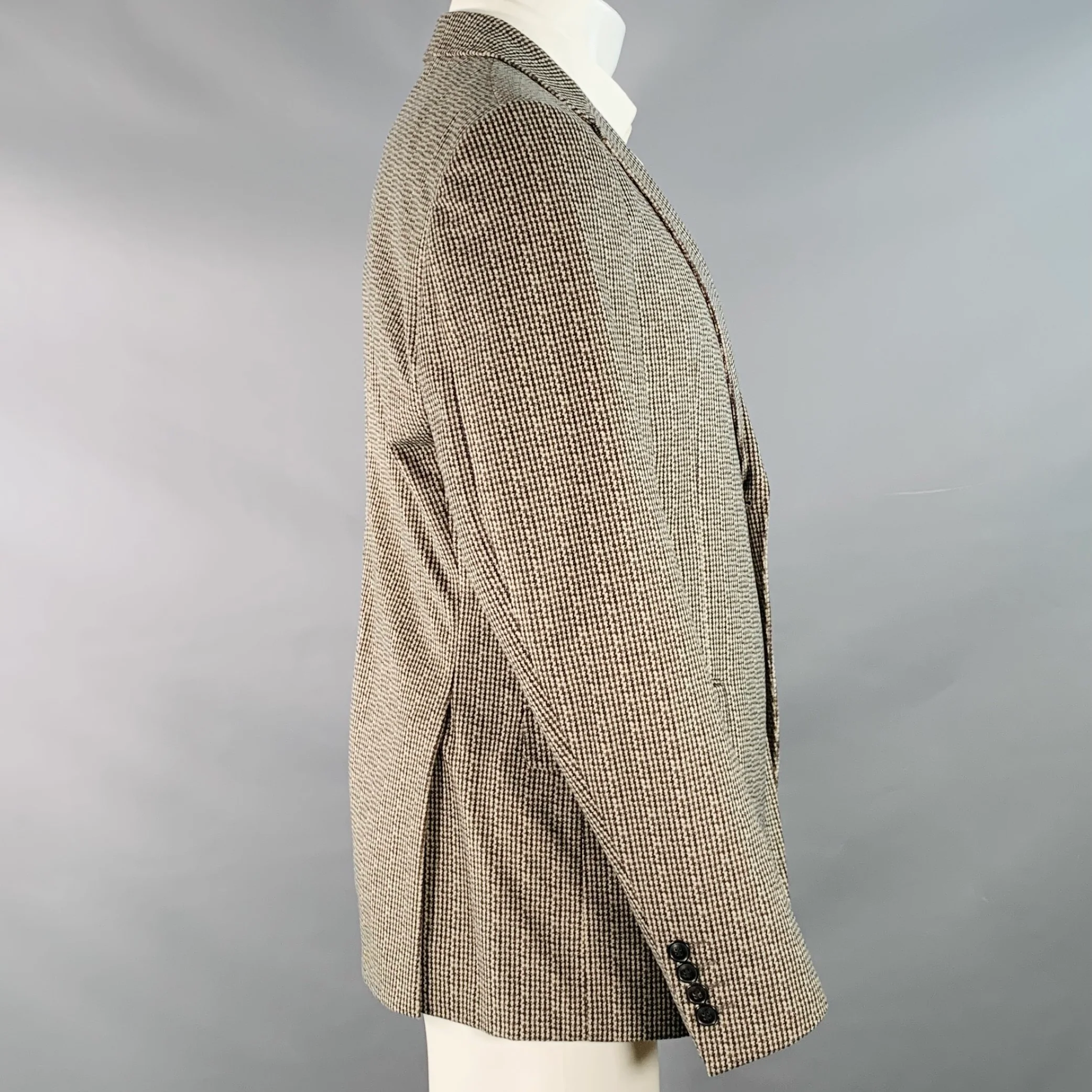 ARMANI COLLEZIONI Size M Black Cream Houndstooth Velvet Sport Coat - Image 3