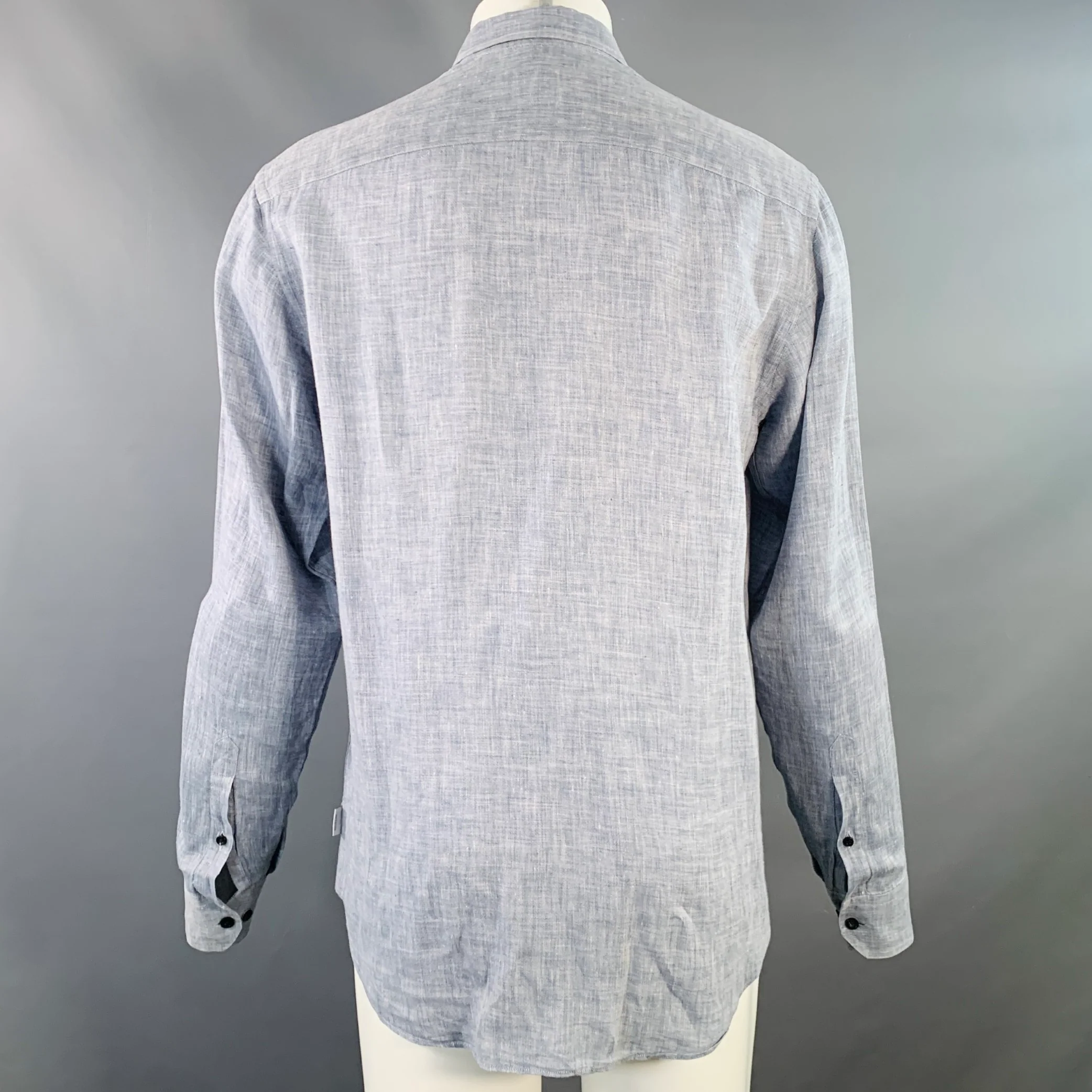 ARMANI COLLEZIONI Size M Blue Heather Linen Spread Collar Long Sleeve Shirt - Image 3