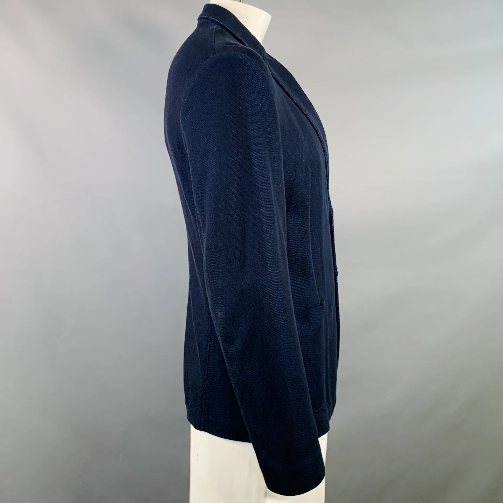 ARMANI COLLEZIONI Size XL Navy Blue Textured Cotton Jacket - Image 2