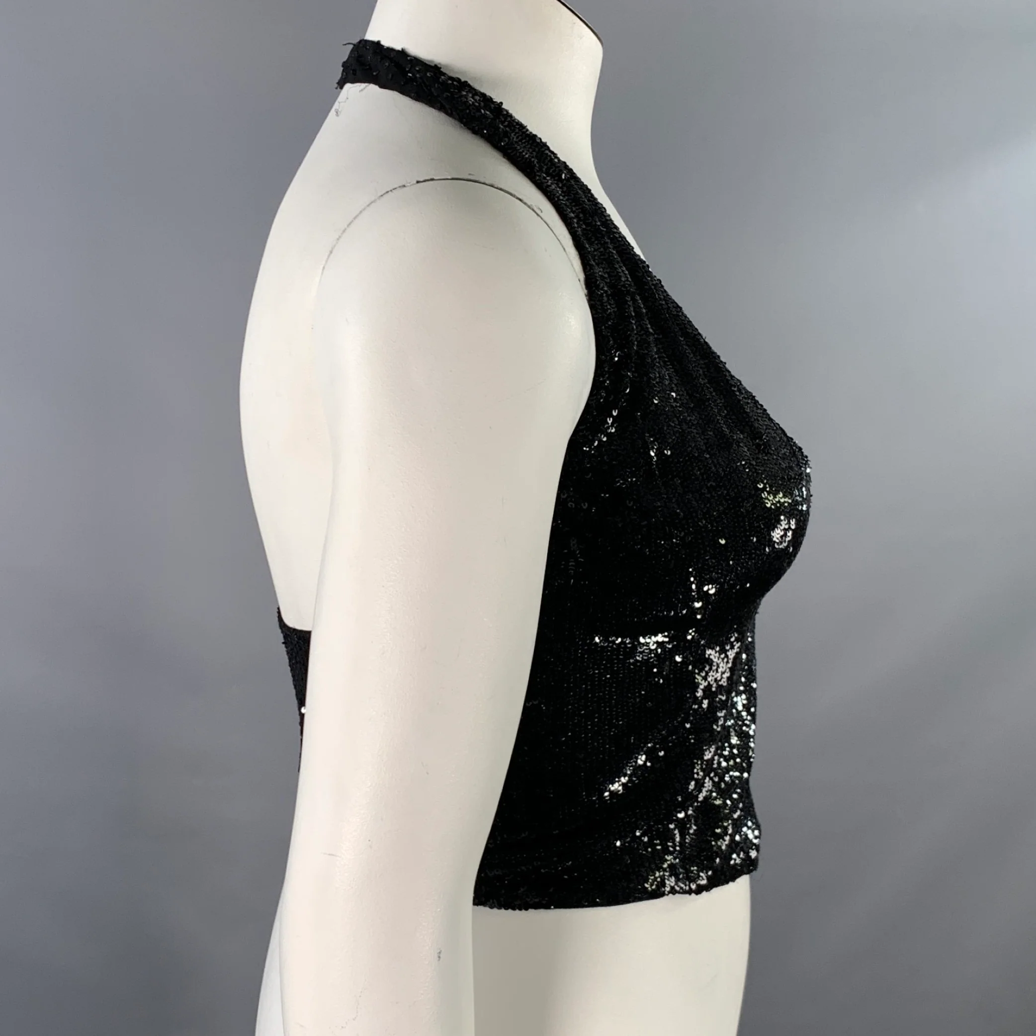 ARMANI EXCHANGE Size L Black Silk Blend Sequined Hook Eye Vest - Image 2
