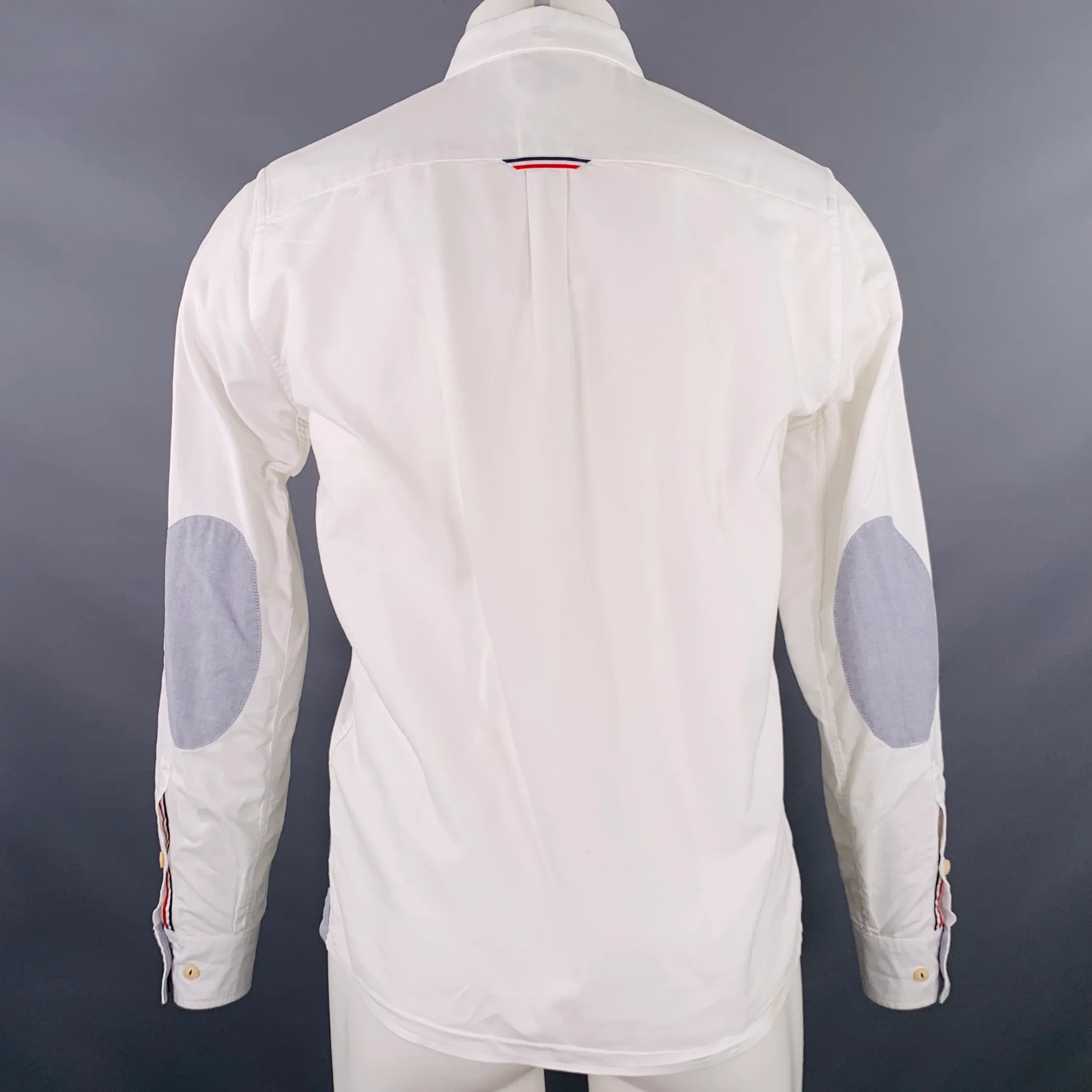 ARMANI JEANS Size S White Light Blue Cotton Elbow Patches Long Sleeve Shirt - Image 4