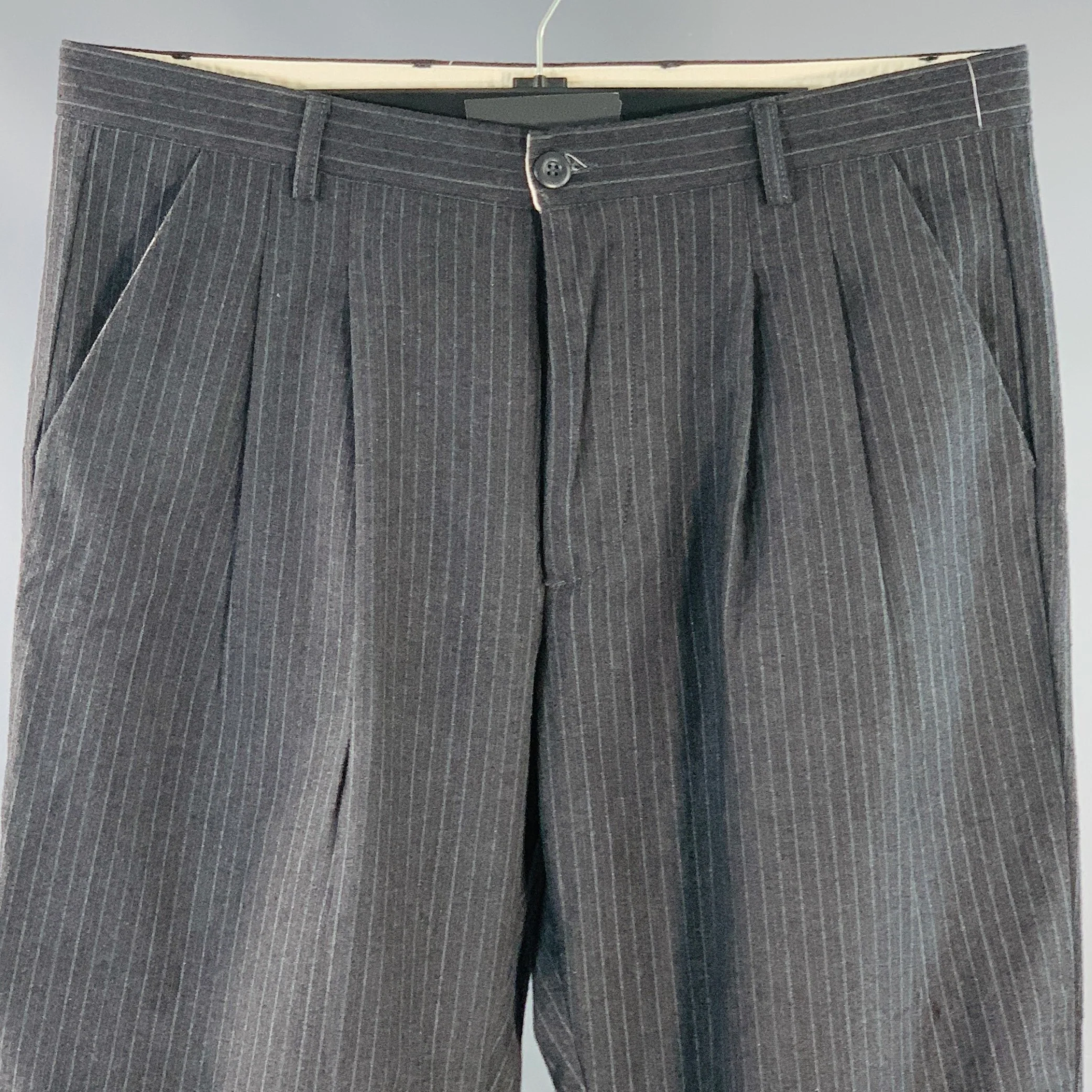 ARPENTEUR Size 32 Grey Charcoal Stripe Wool Pleated Dress Pants - Image 2