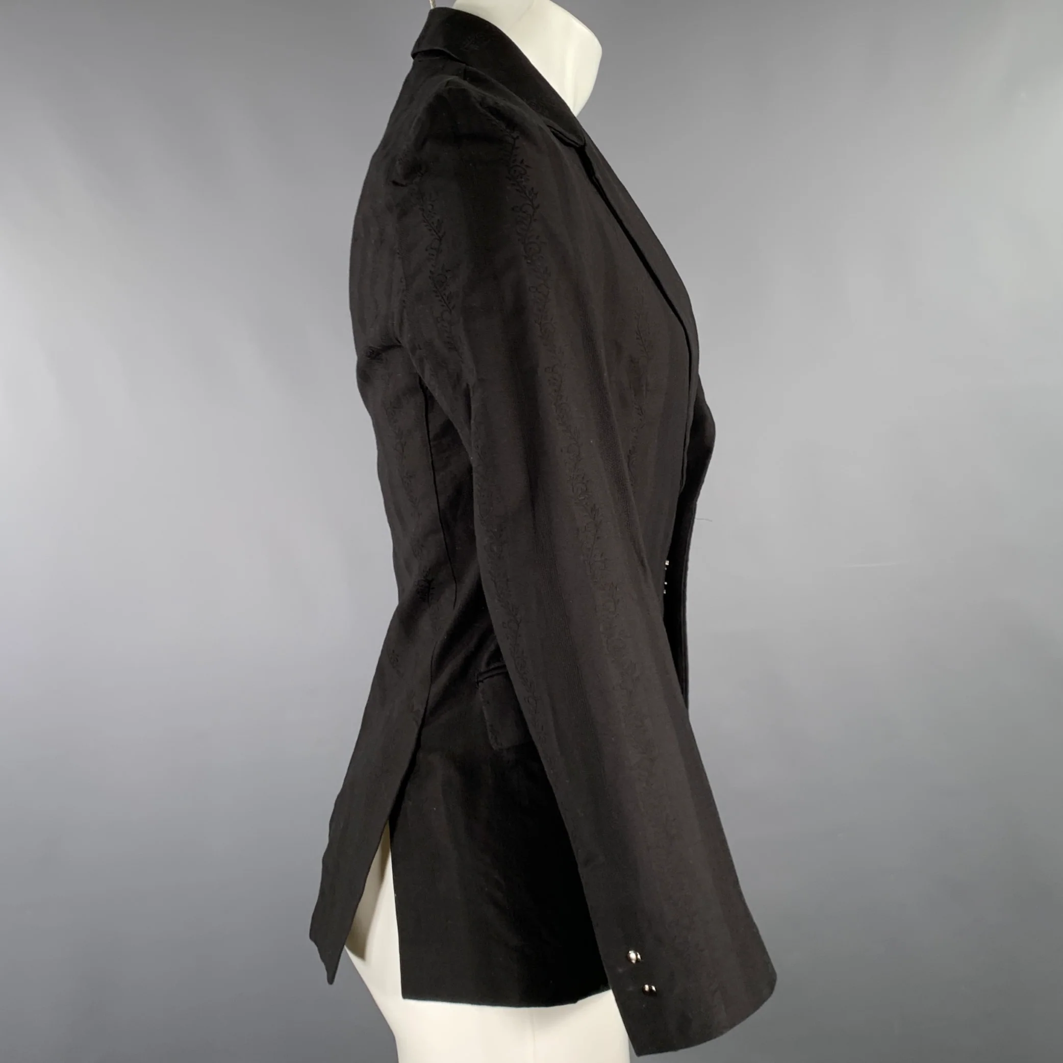 ART Size 38 Black Floral Stripe Jacquard Cotton Jacket - Image 3