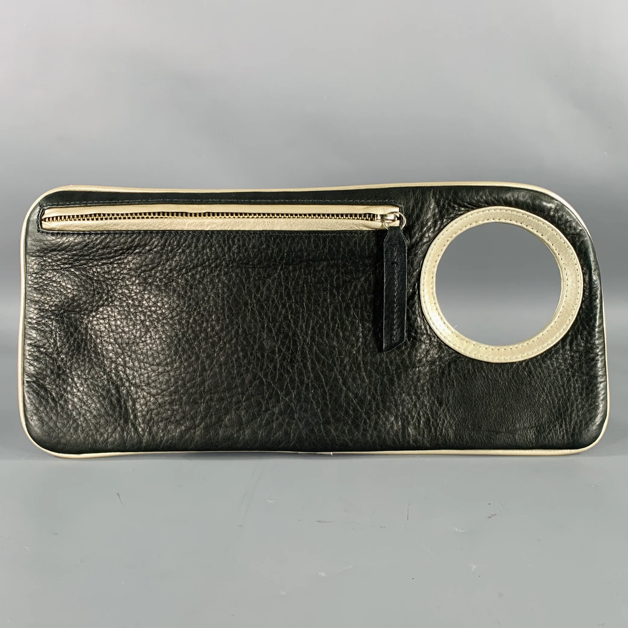 ARZA Black Silver Leather Clutch Handbag