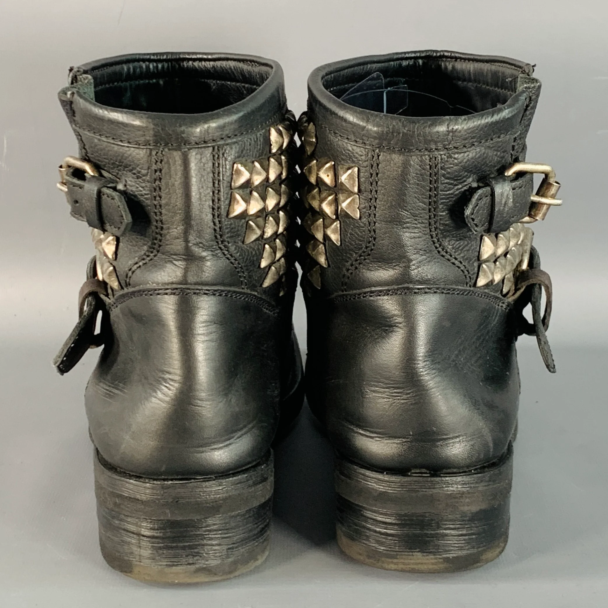 ASH Size 11 Black Leather Studded Pull On Ankle Boots - Image 3
