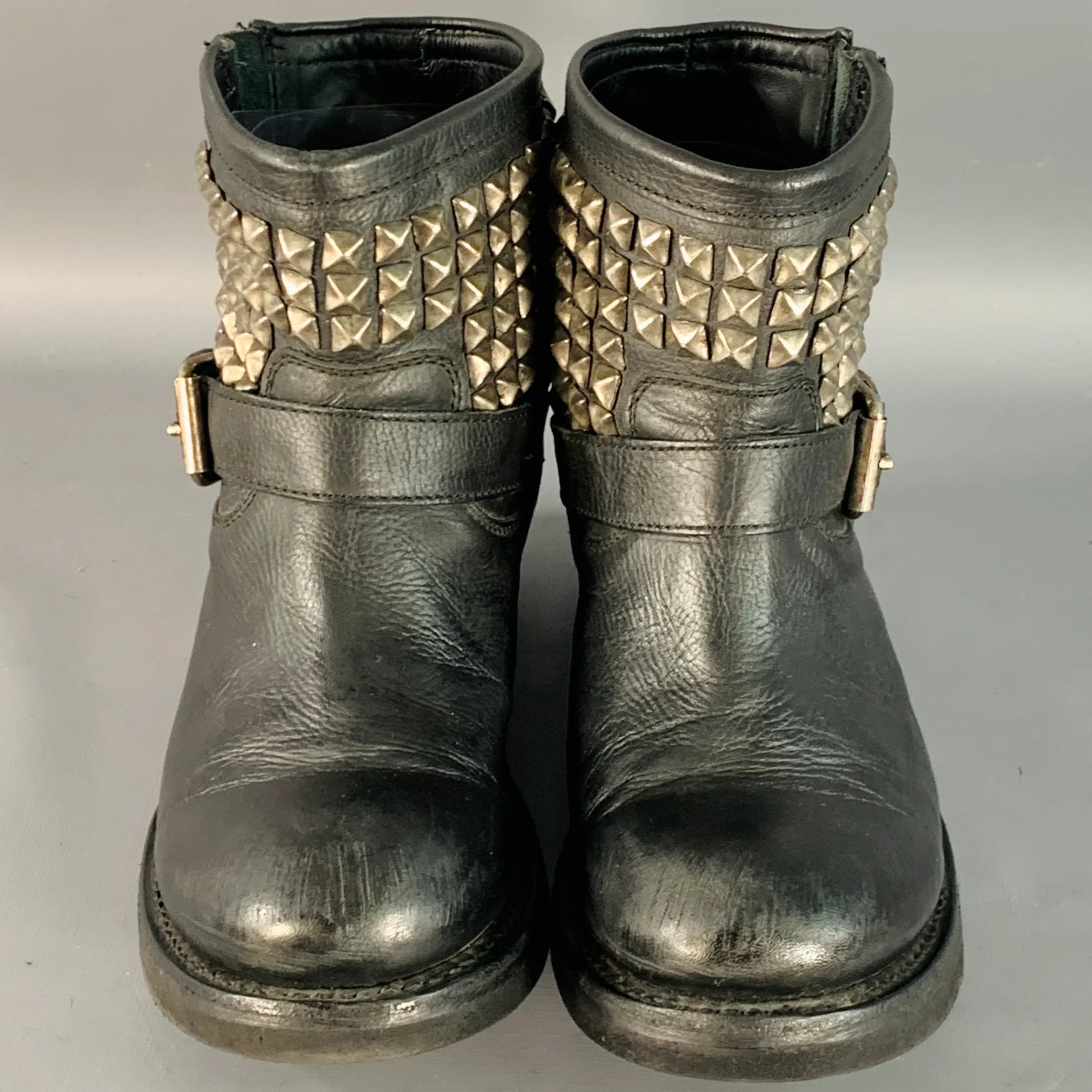 ASH Size 11 Black Leather Studded Pull On Ankle Boots - Image 4