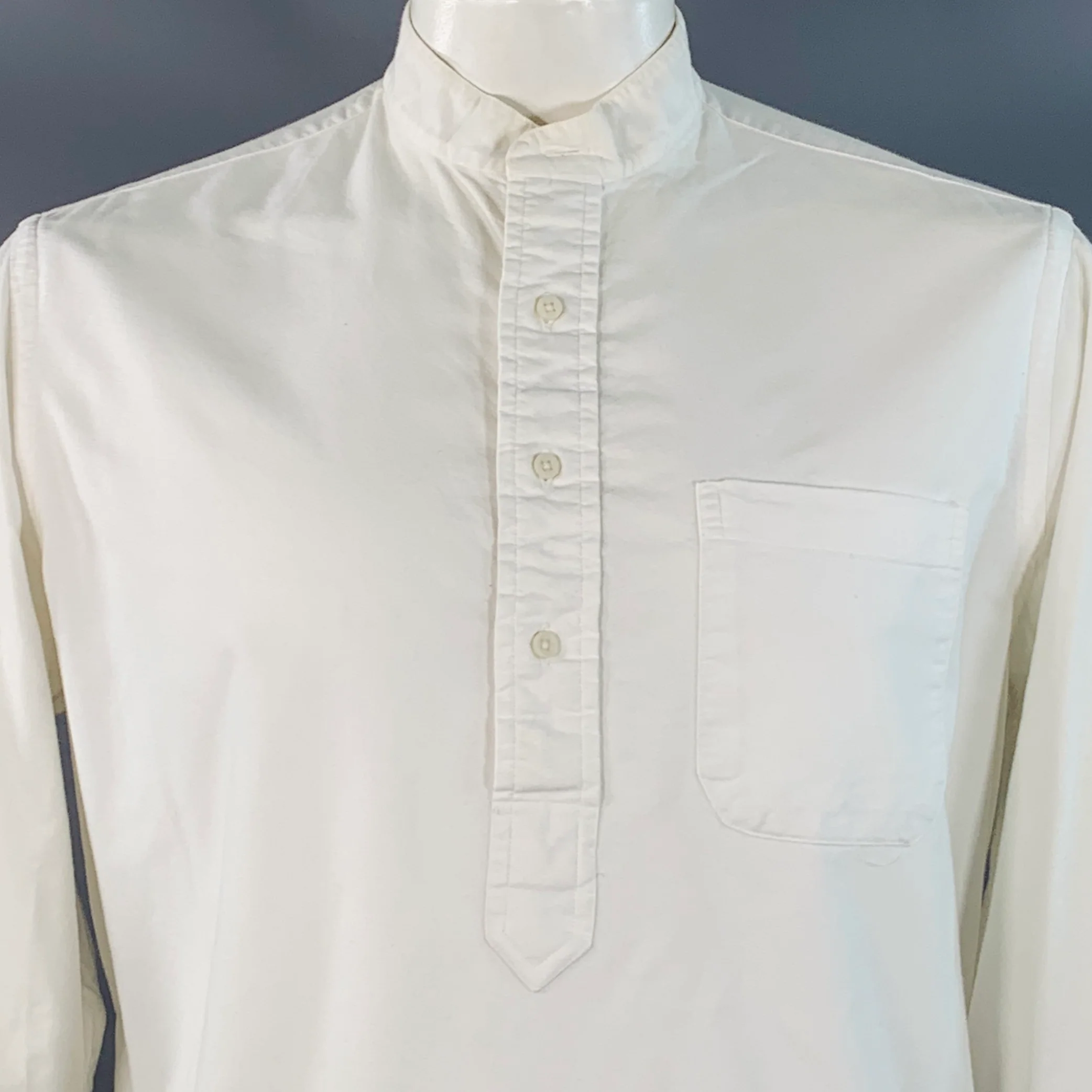 ASHLAND SHIRT & PAJAMA CO. Size L White Cotton Half Placket One Pocket Long Sleeve Shirt - Image 2
