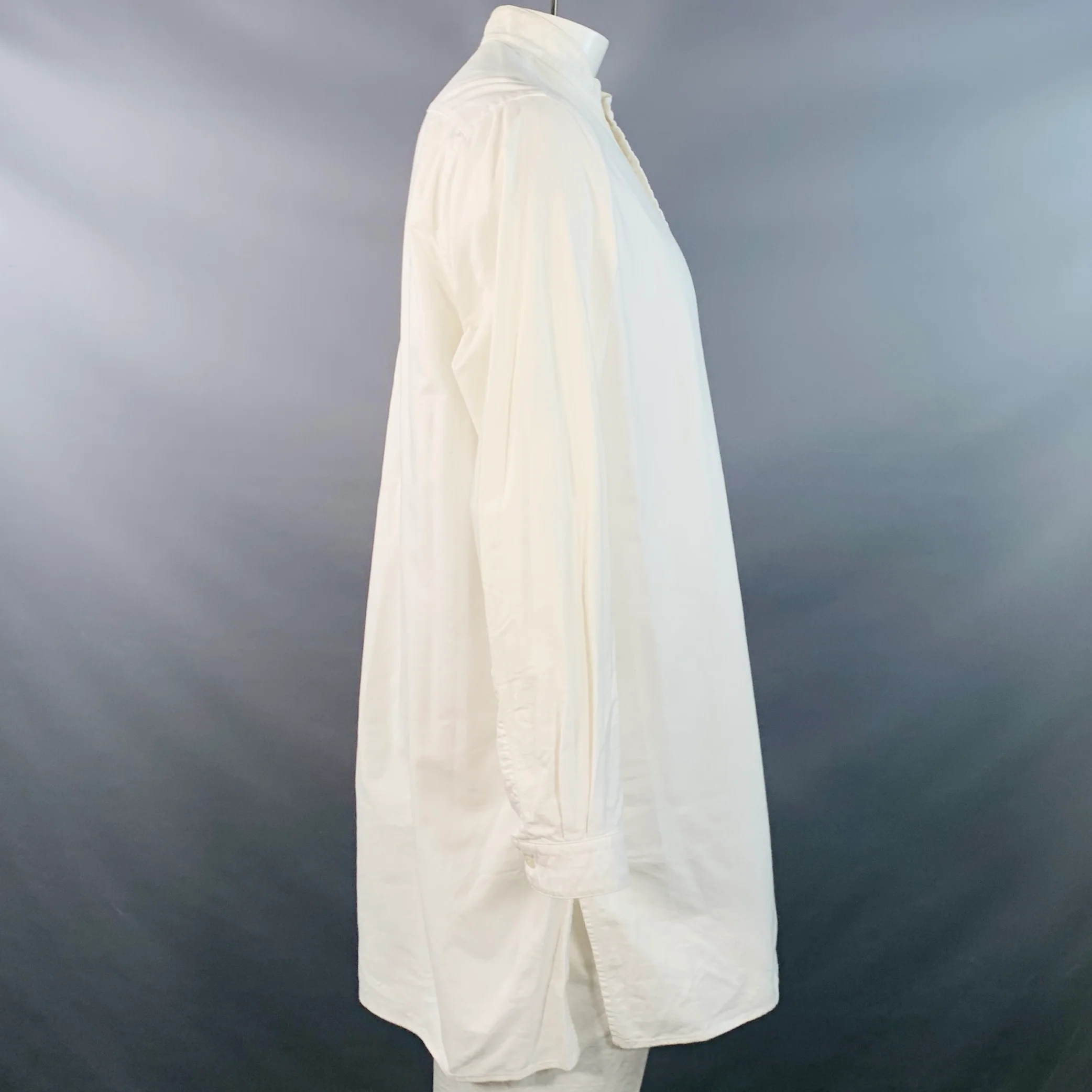 ASHLAND SHIRT & PAJAMA CO. Size L White Cotton Half Placket One Pocket Long Sleeve Shirt - Image 3