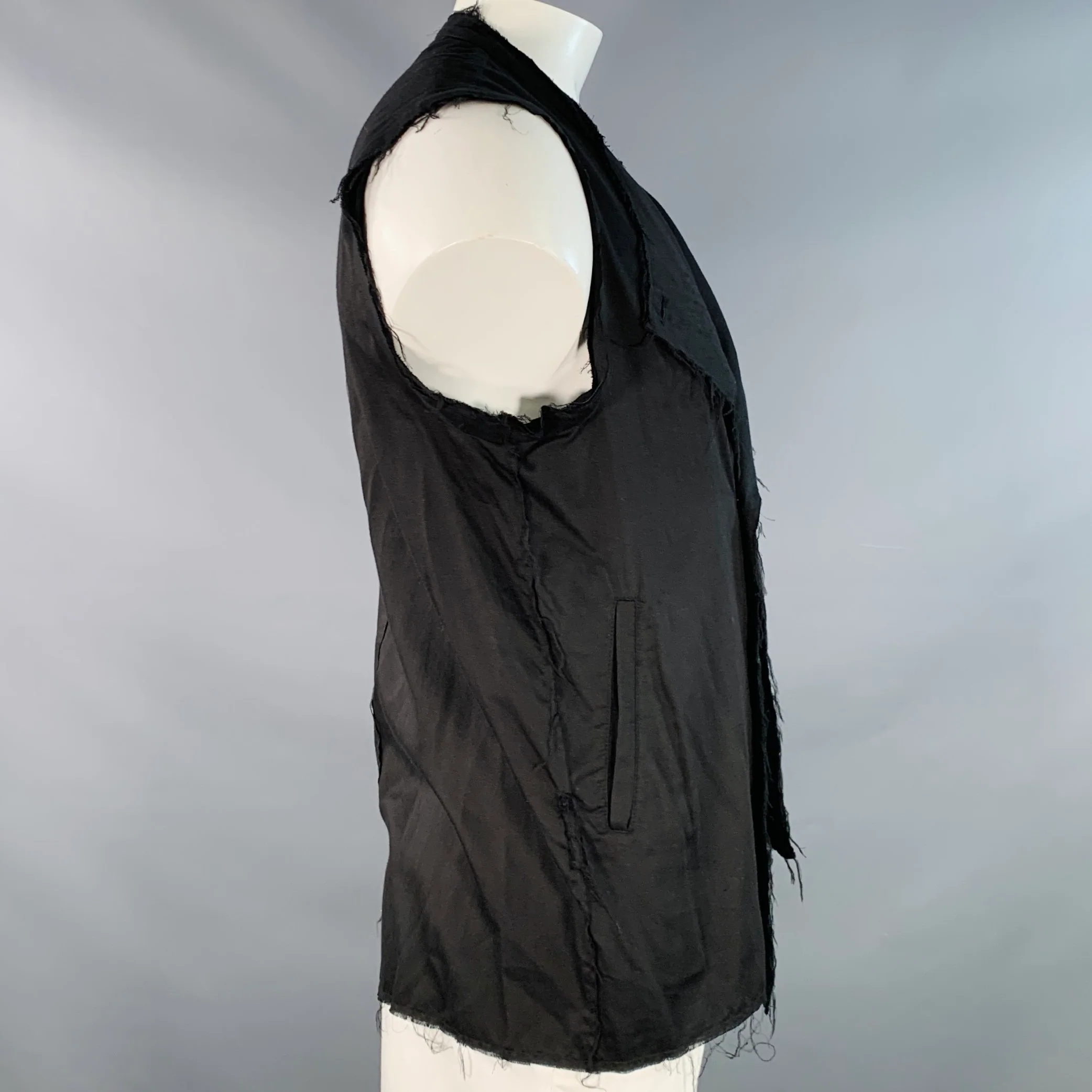 ASKYY TOKYO One Size Black Cotton Deconstructed Raw Hem Vest - Image 2