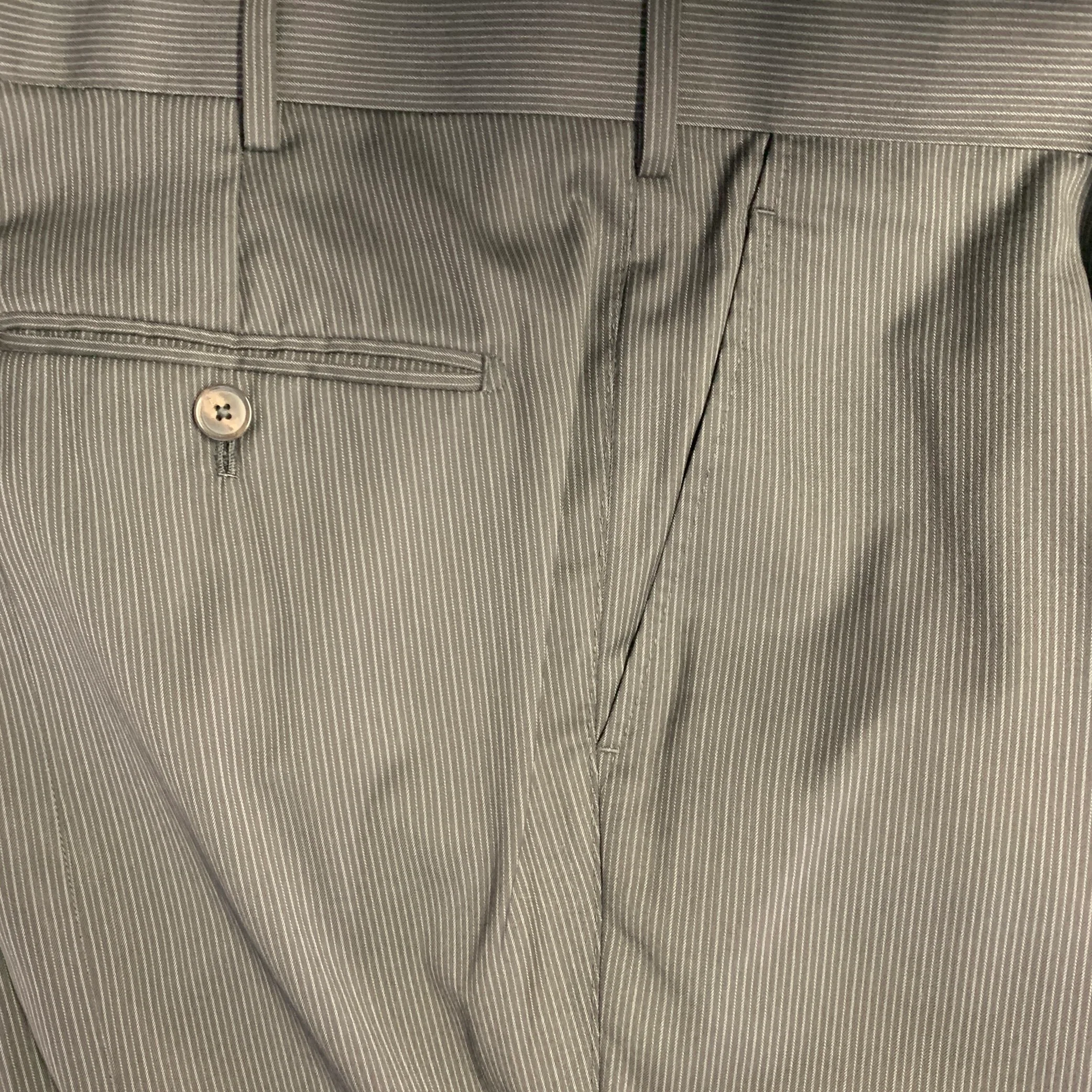 ASTOR & BLACK Size 44 Black Grey Stripe Single Breasted Peak Lapel 3 Piece Suit - Image 16