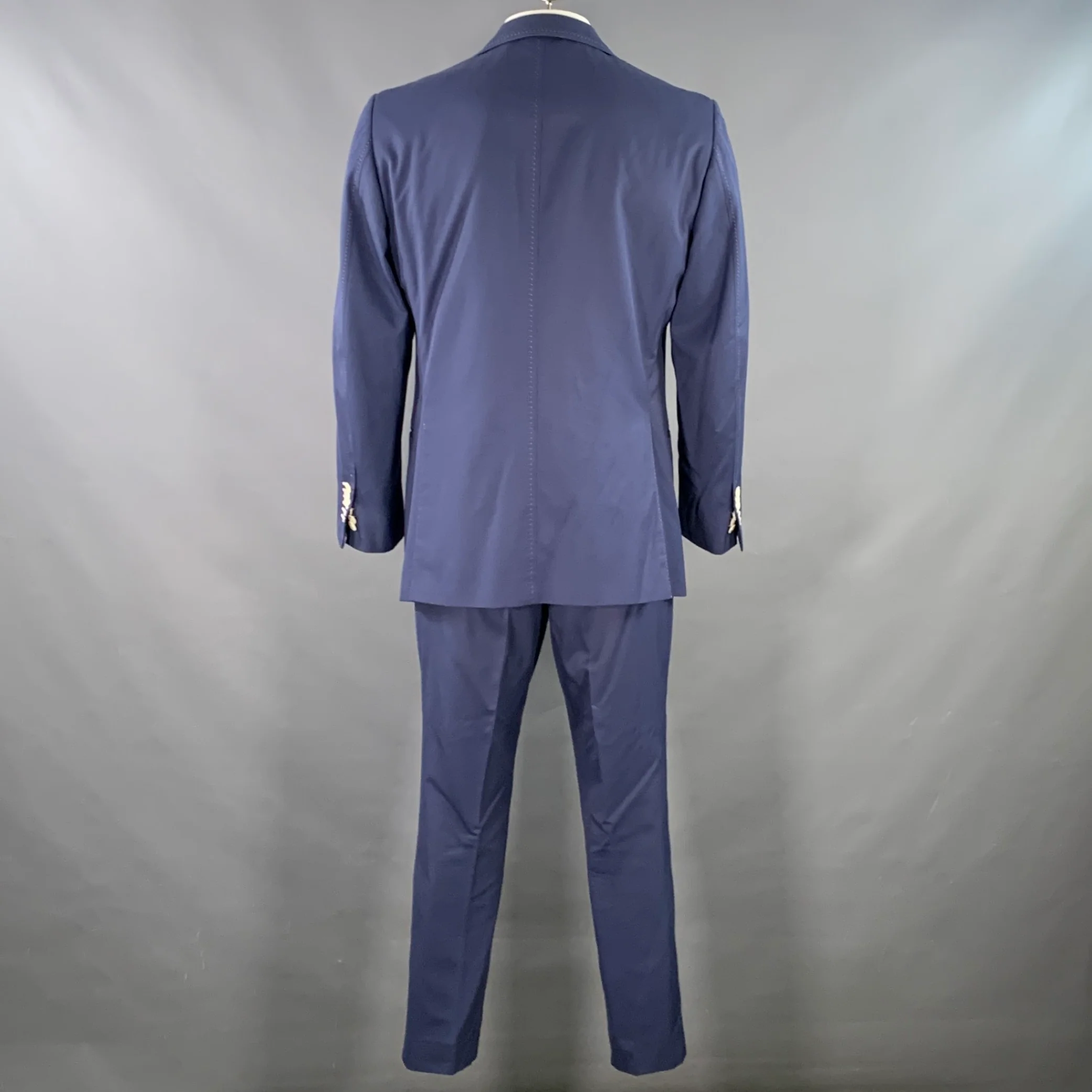 ASTOR & BLACK Size 44 Blue Contrast Stitch Single Breasted Notch Lapel Suit - Image 3
