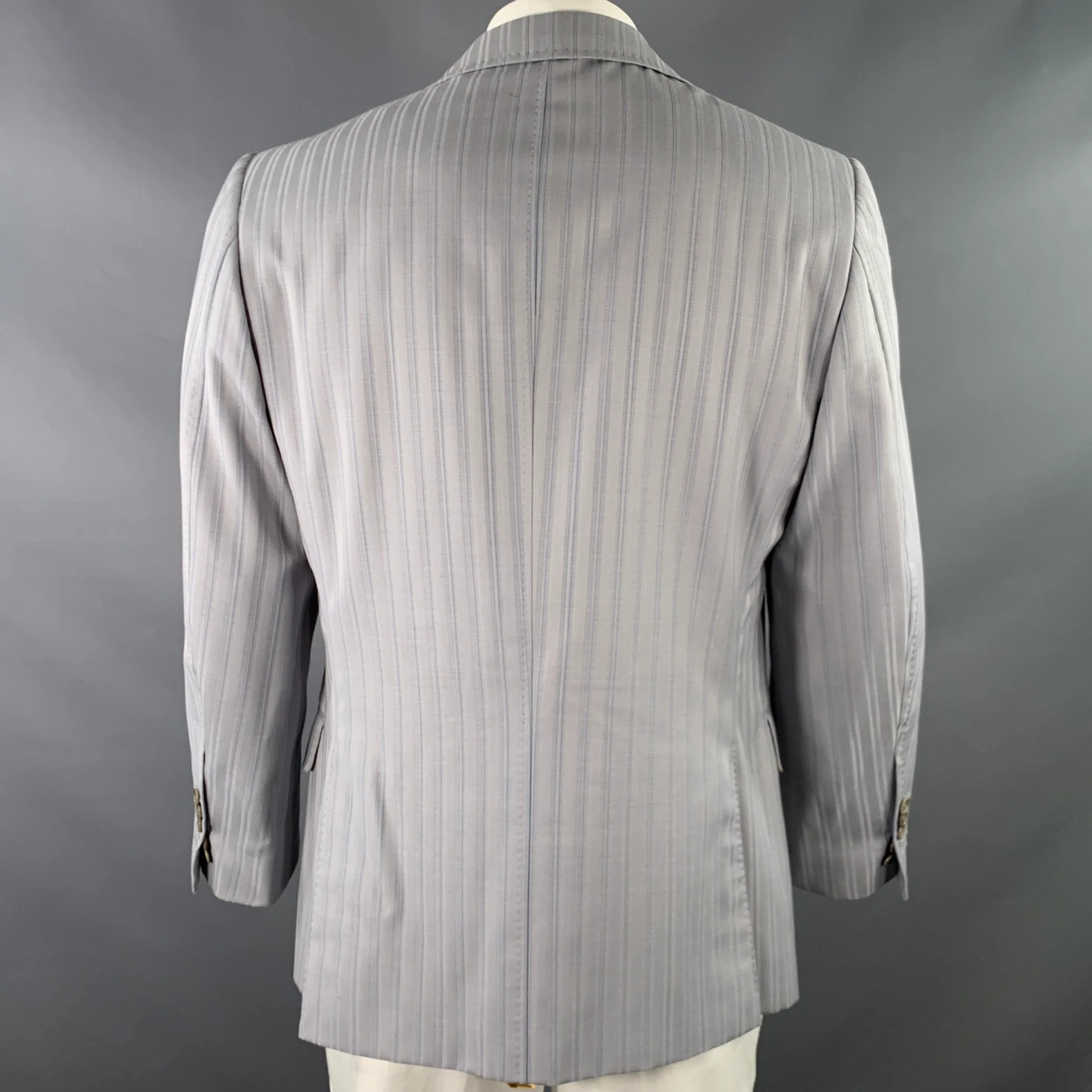 ASTOR & BLACK Size 44 Grey Blue Stripe Single Breasted Sport Coat - Image 3