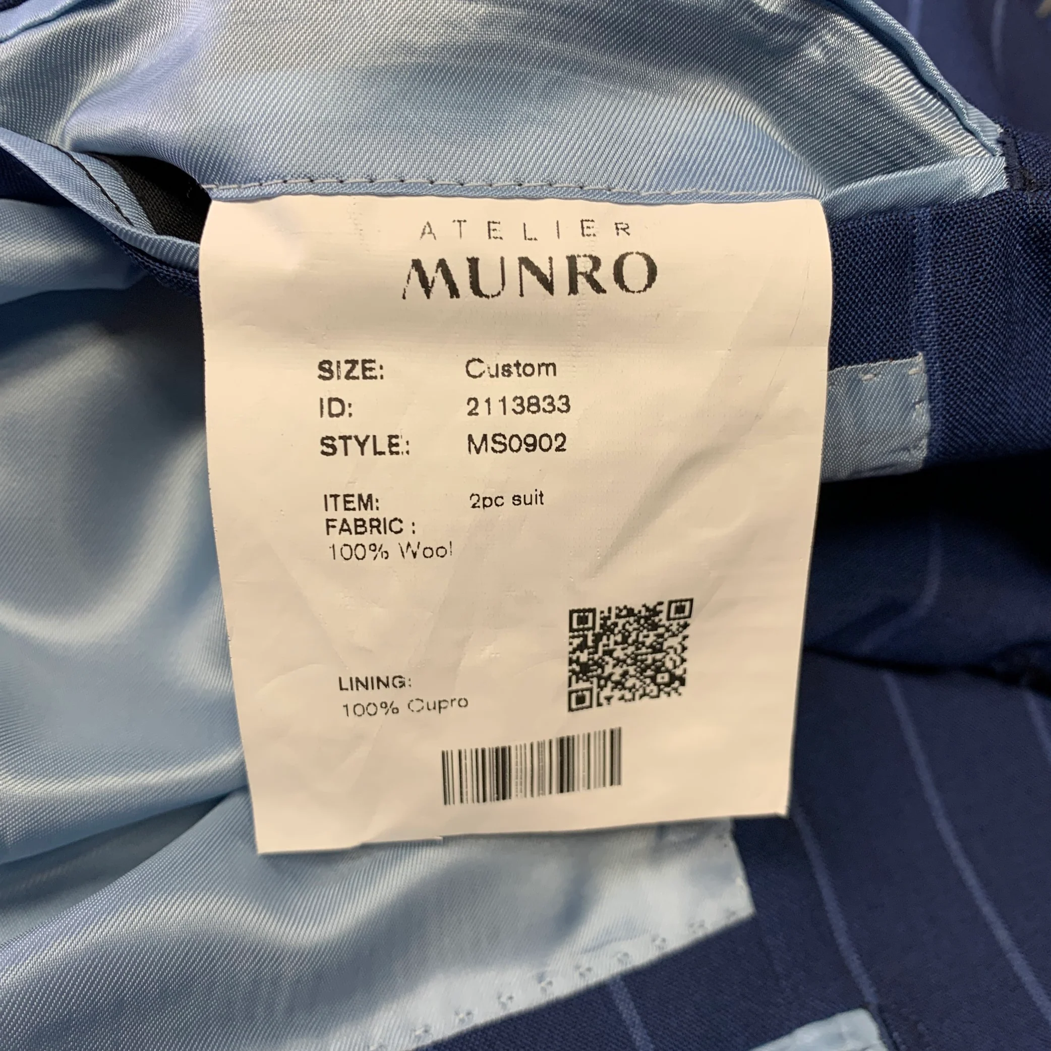 ATELIER MUNRO Size 38 Blue Light Blue Stripe Wool Peak Lapel Suit - Image 9