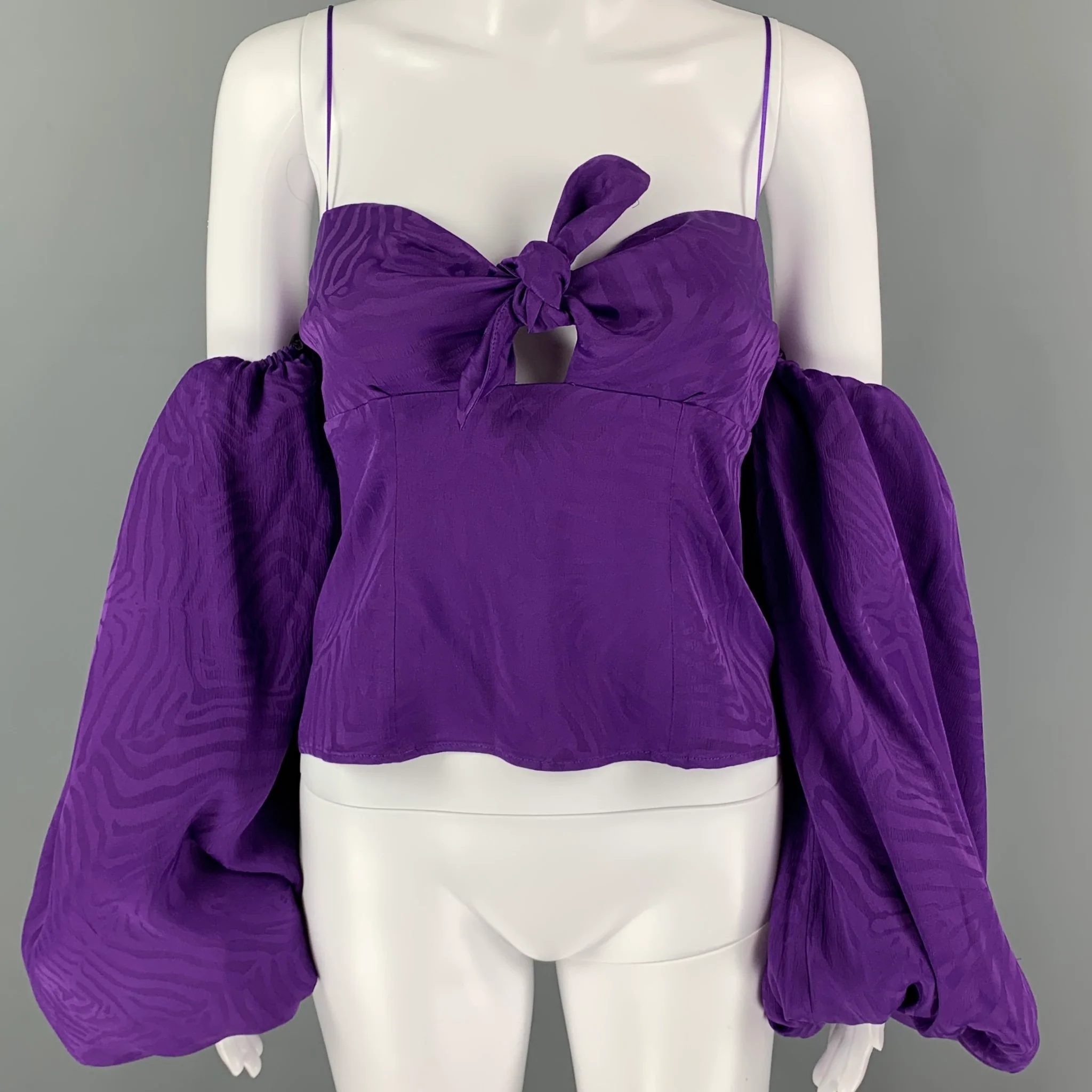 ATTICO Size 2 Purple Acetate Silk Jacquard Balloon Sleeves Dress Top