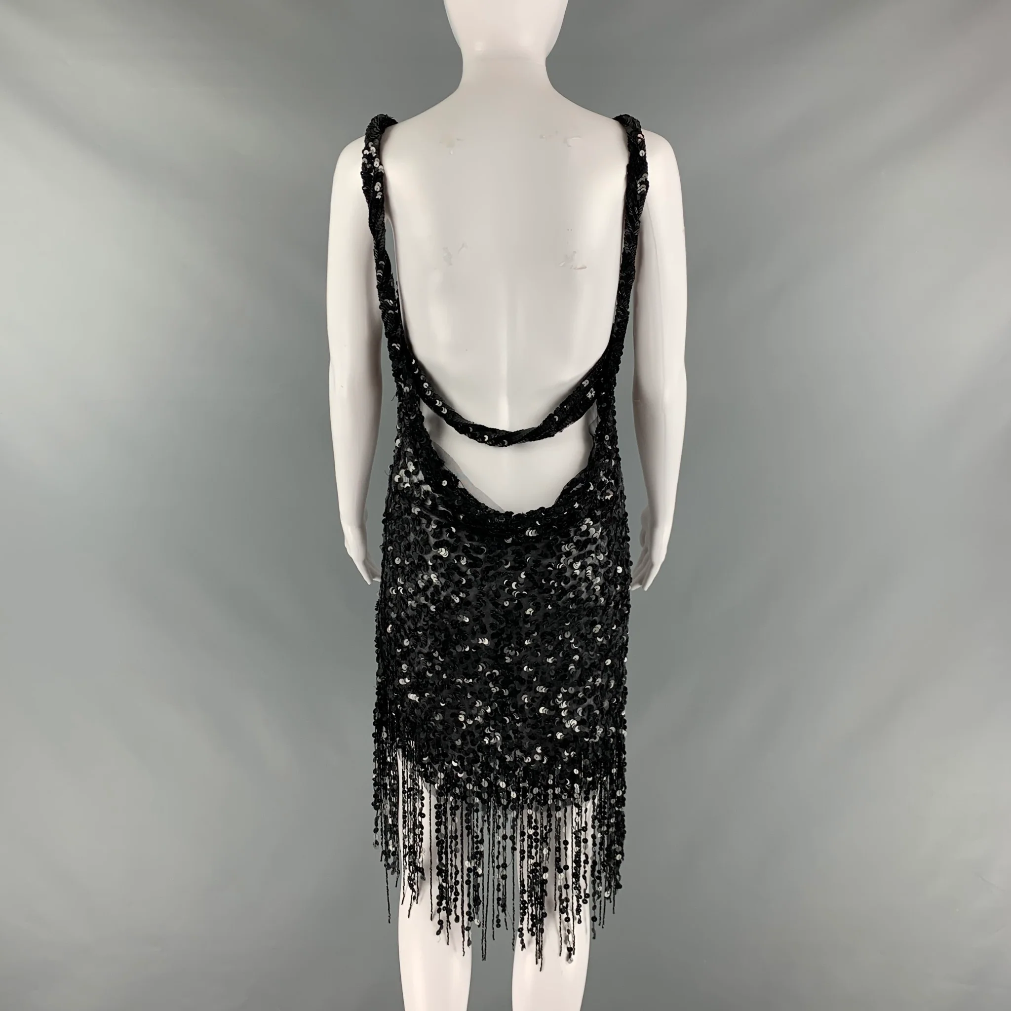 ATTICO Size 6 Black Polyamide Sequined Low Back Dress - Image 5
