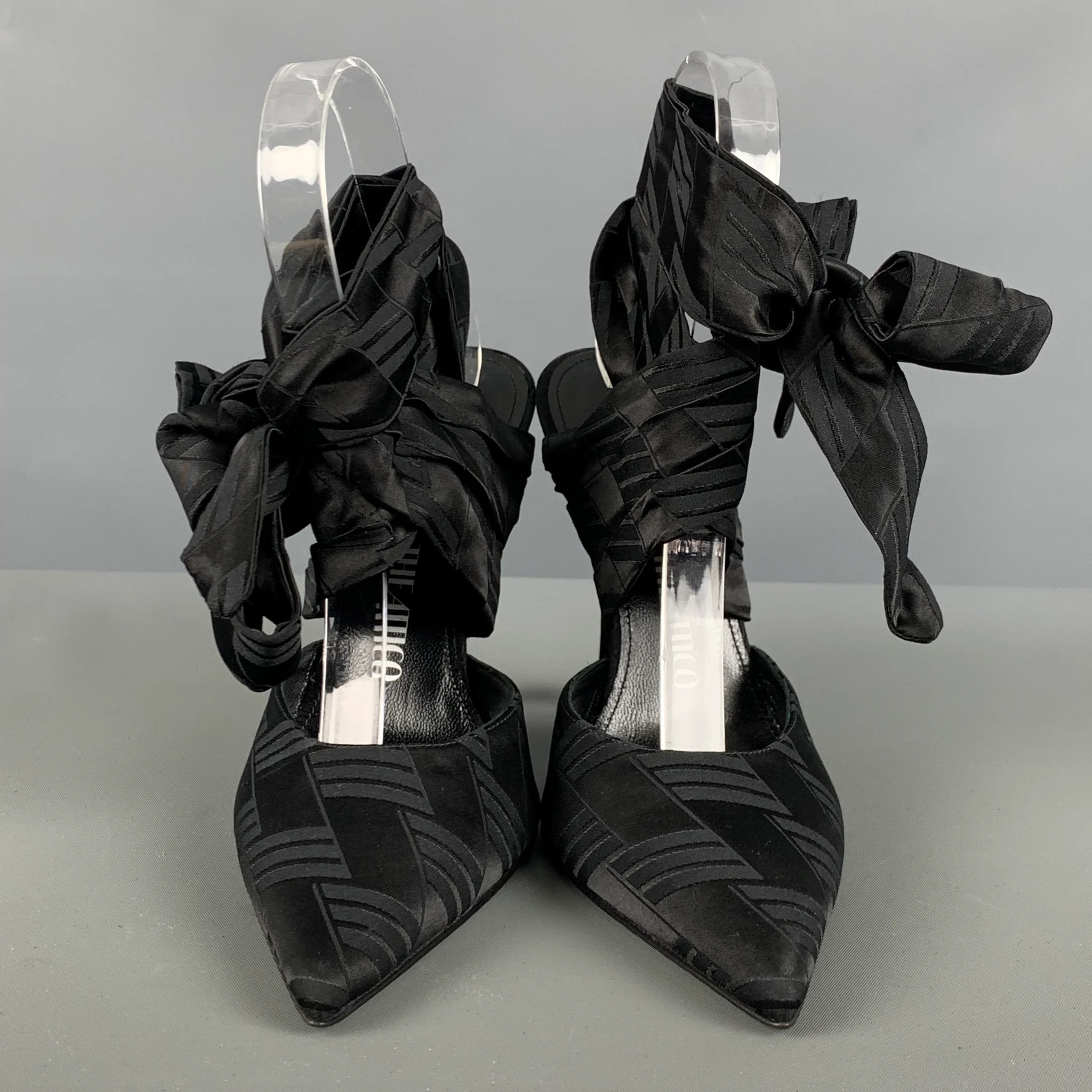 ATTICO Size 6 Black Viscose Blend Jacquard Wrap Around Pumps - Image 4