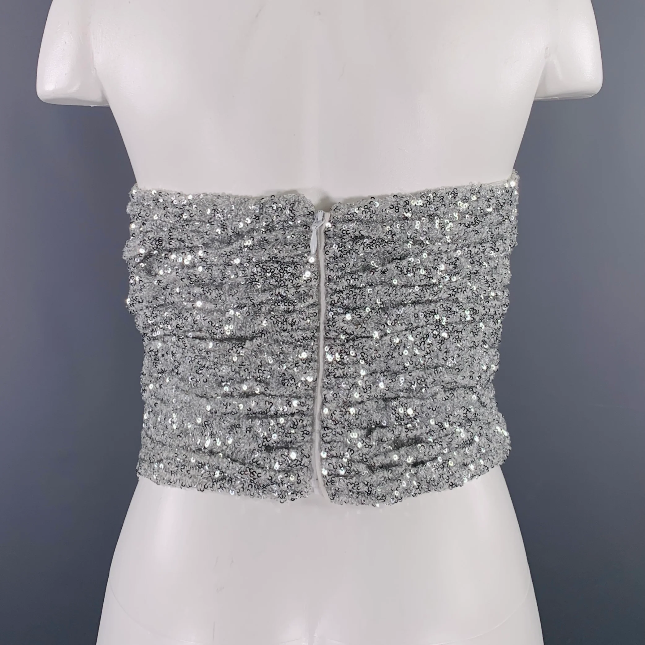 ATTICO Size 6 Silver Polyamide Sequined Strapless Dress Top - Image 3