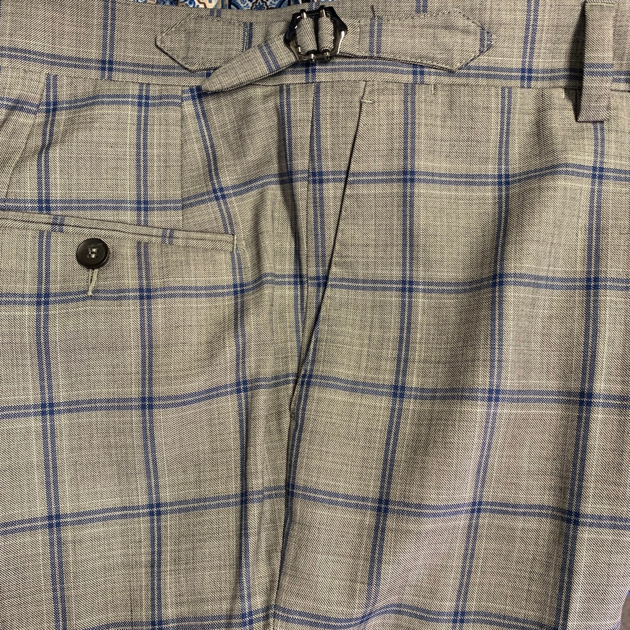 AUGUST MCGREGOR Size 38 Grey Blue Plaid Wool Notch Lapel Suit - Image 15