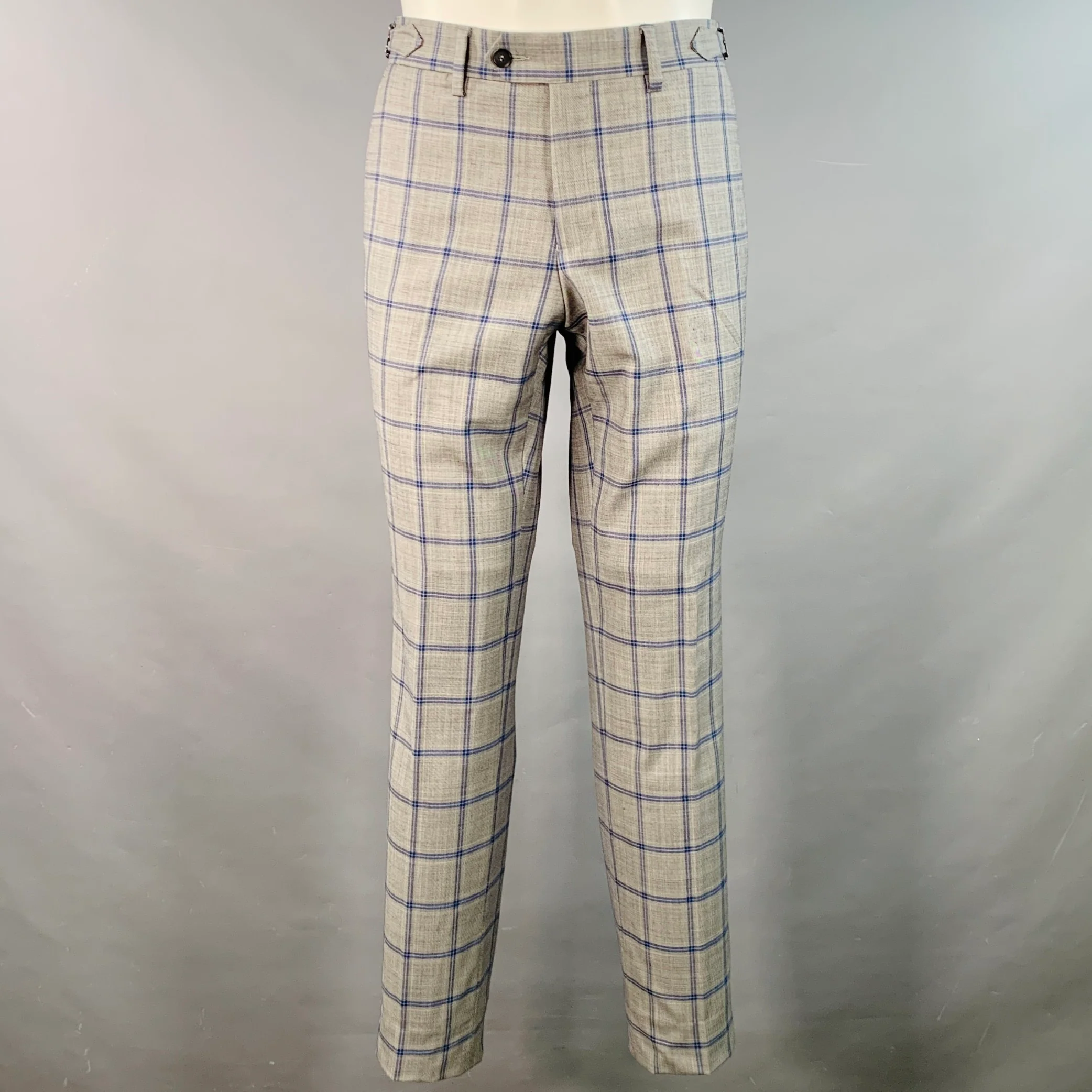 AUGUST MCGREGOR Size 38 Grey Blue Plaid Wool Notch Lapel Suit - Image 4