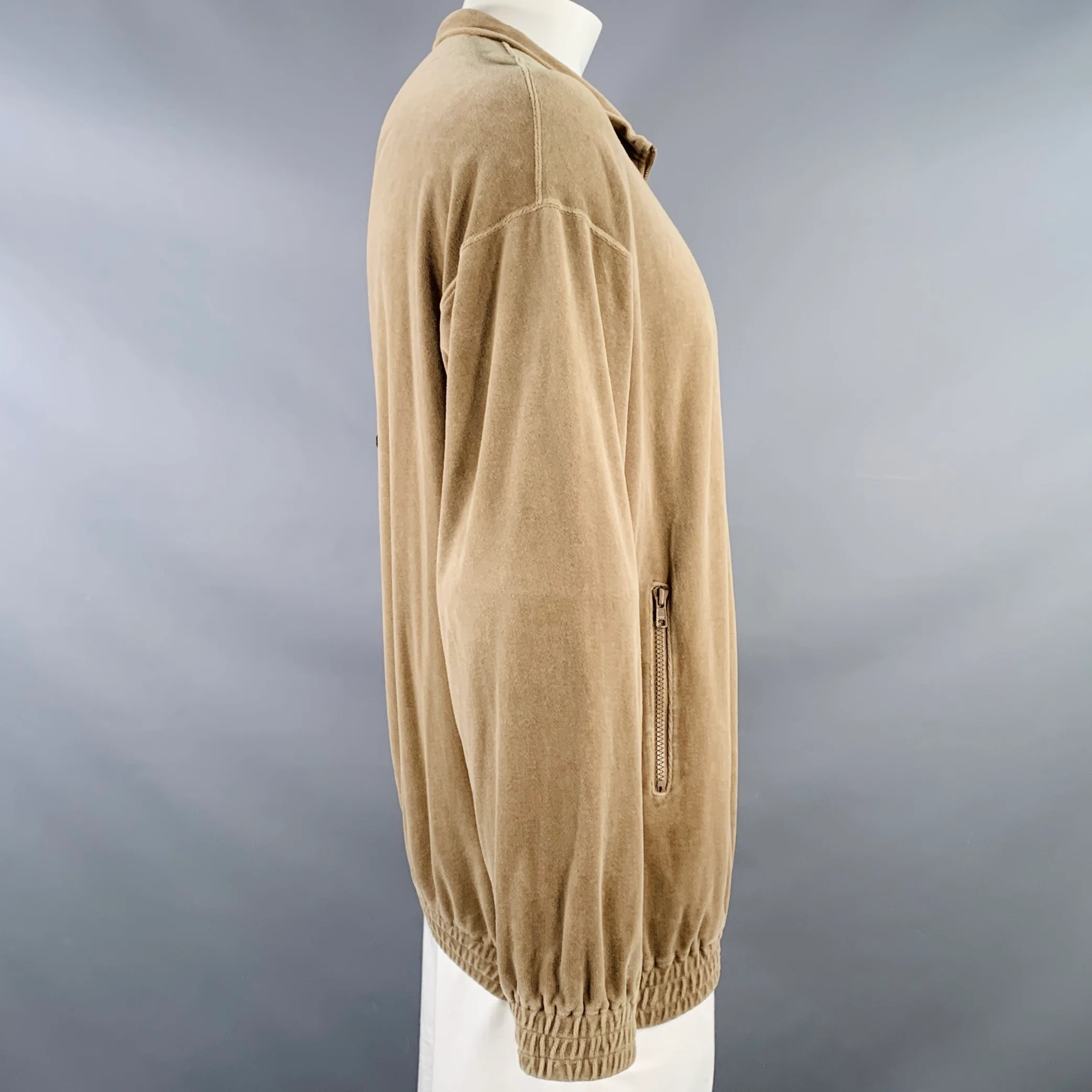 AURALEE Size XL Brown Taupe Velour Cotton Half Zip Pullover - Image 2
