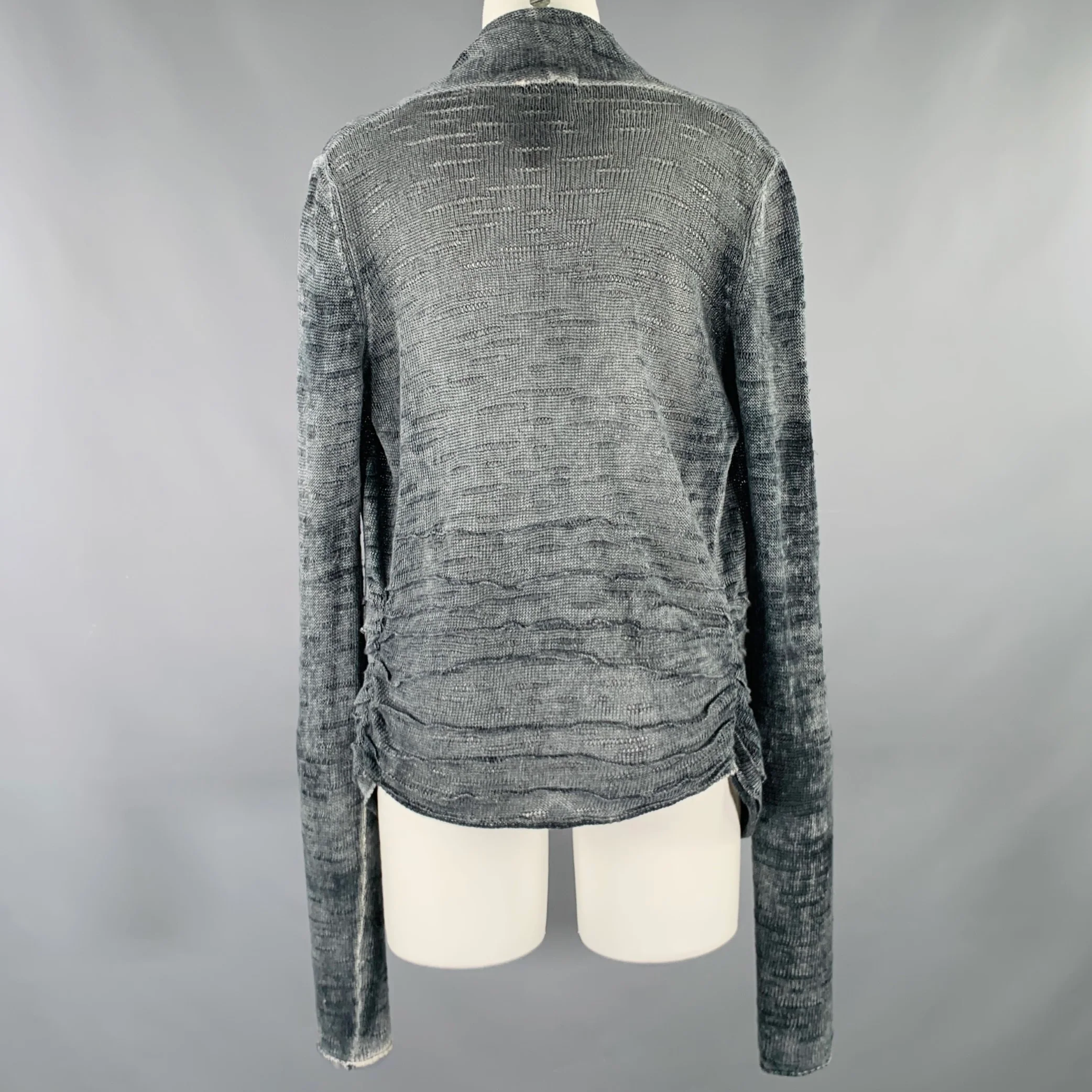 AVANT TOI Size M Grey Charcoal Linen Marbled Open Front Cardigan - Image 4