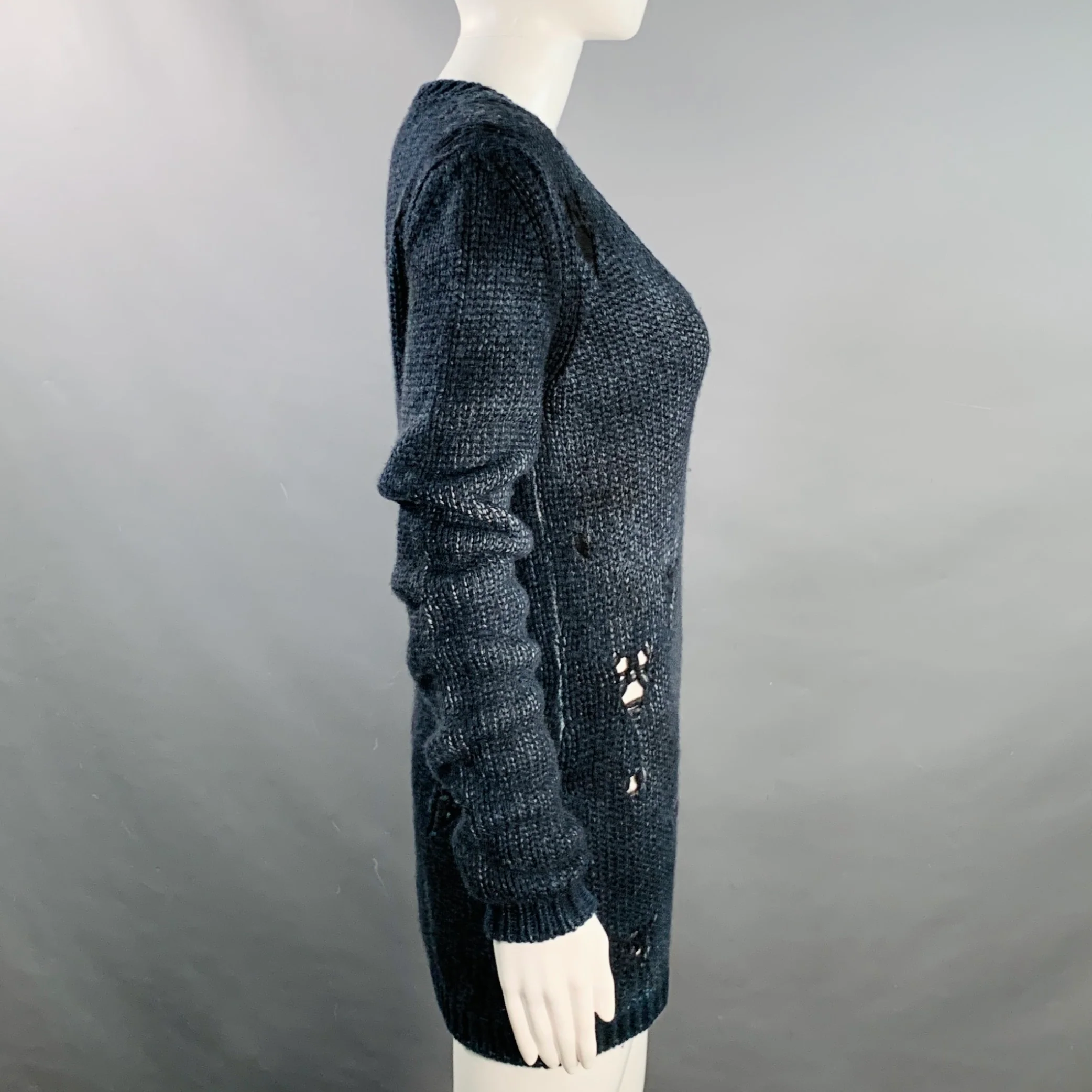 AVANT TOI Size S Navy Black Cashmere Knit Distressed V-Neck Sweater - Image 2